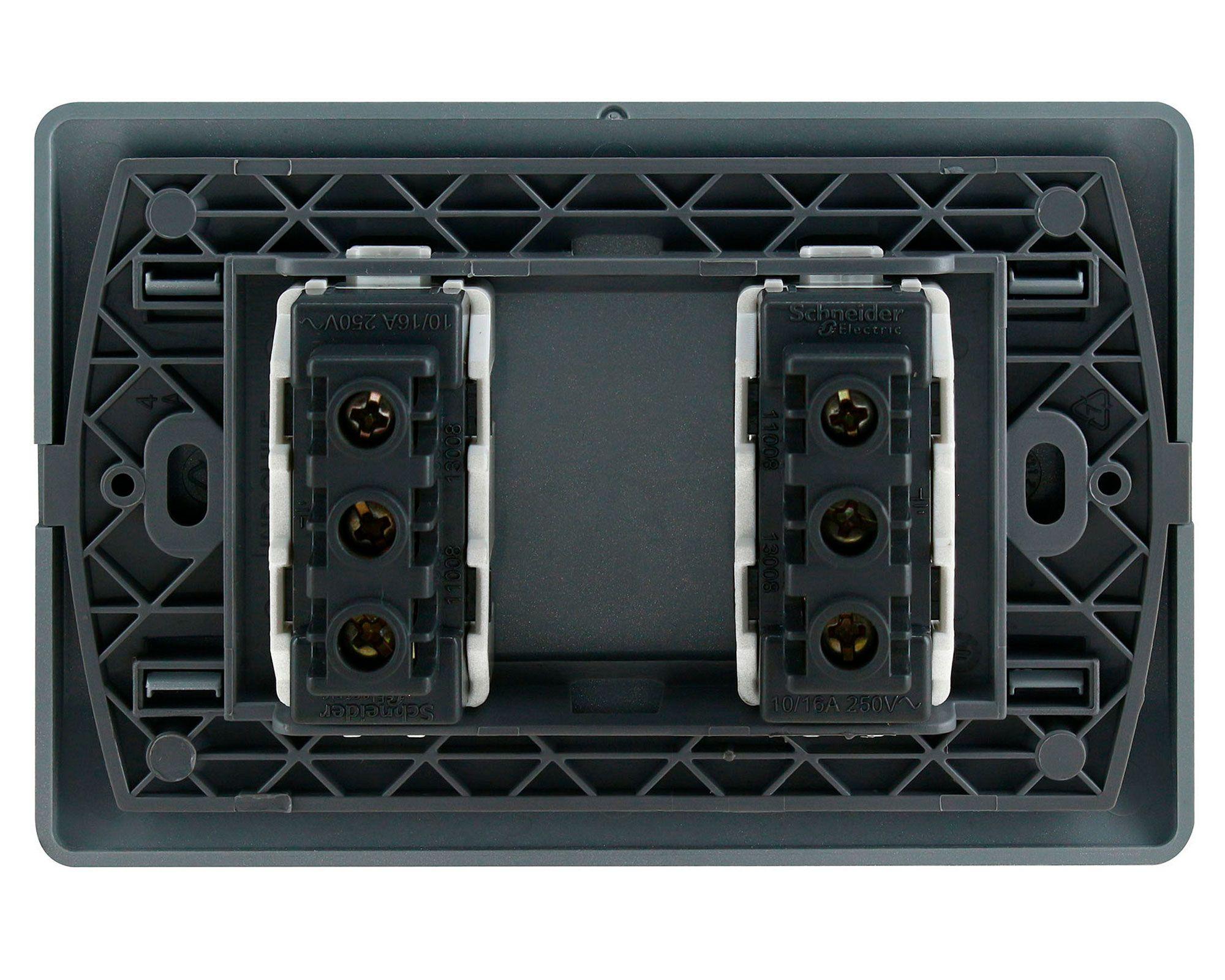 Placa armada tomacorriente doble 10A 2P+T Génesis lien Schneider-2