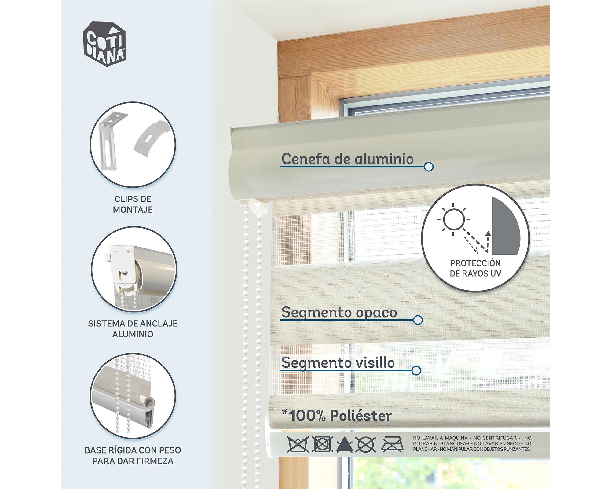 Cortina roller zebra 150x165 cm textura beige Cotidiana-12