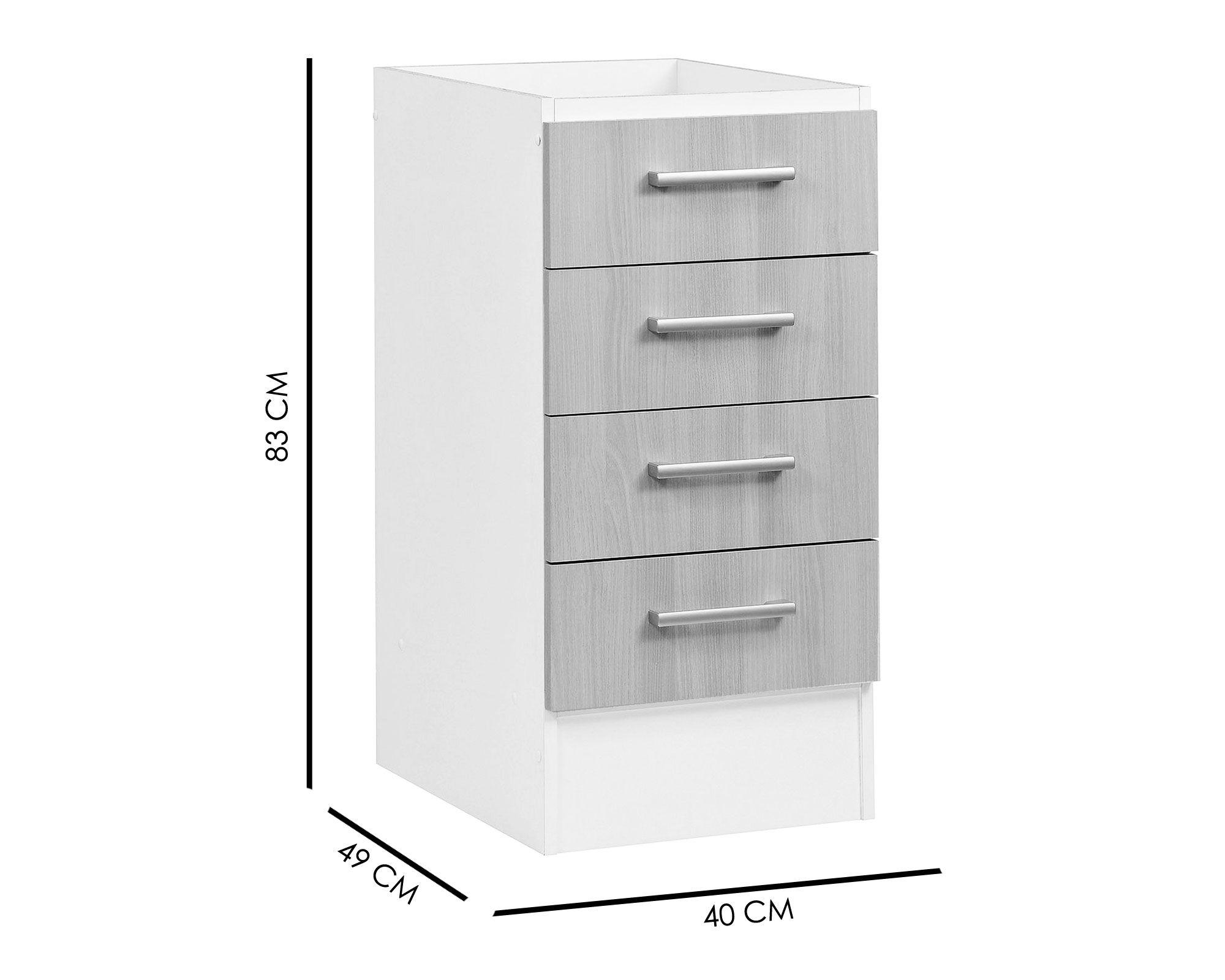 Mueble base lavaplatos 4 cajones blanco/acacia Mobikit-4