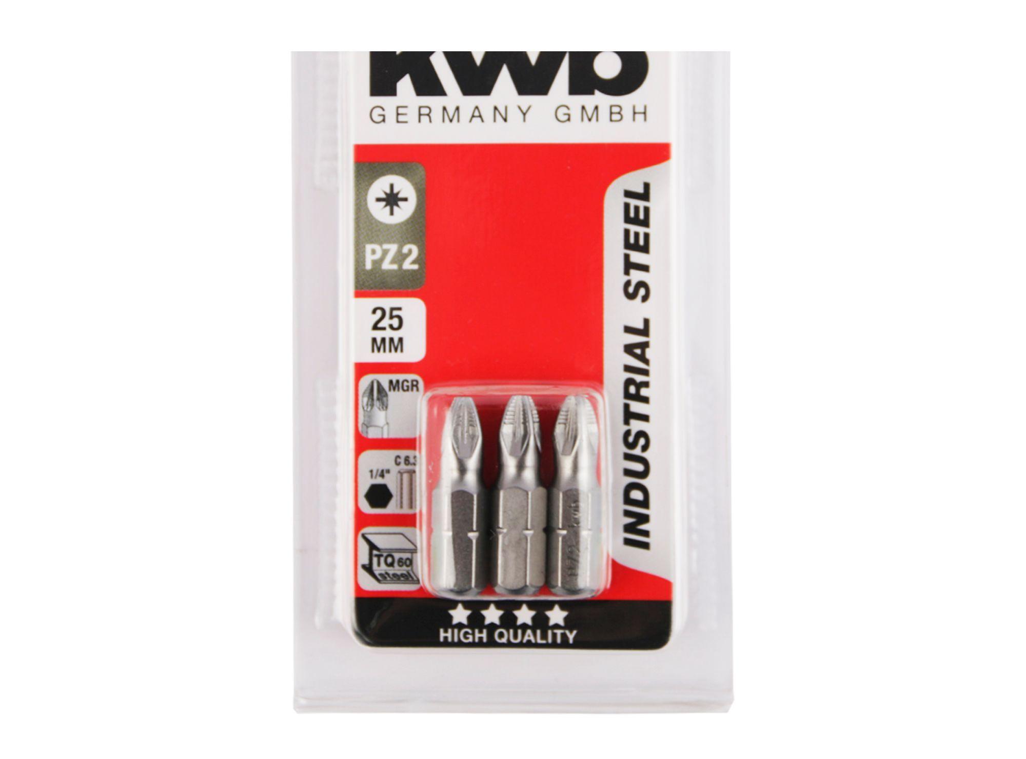 Punta pozidrive PZ2 1/4'' 25 mm 3 unidades KWB-1