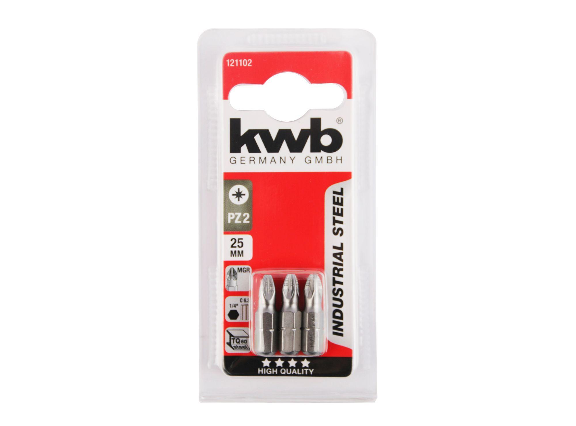 Punta pozidrive PZ2 1/4'' 25 mm 3 unidades KWB-0