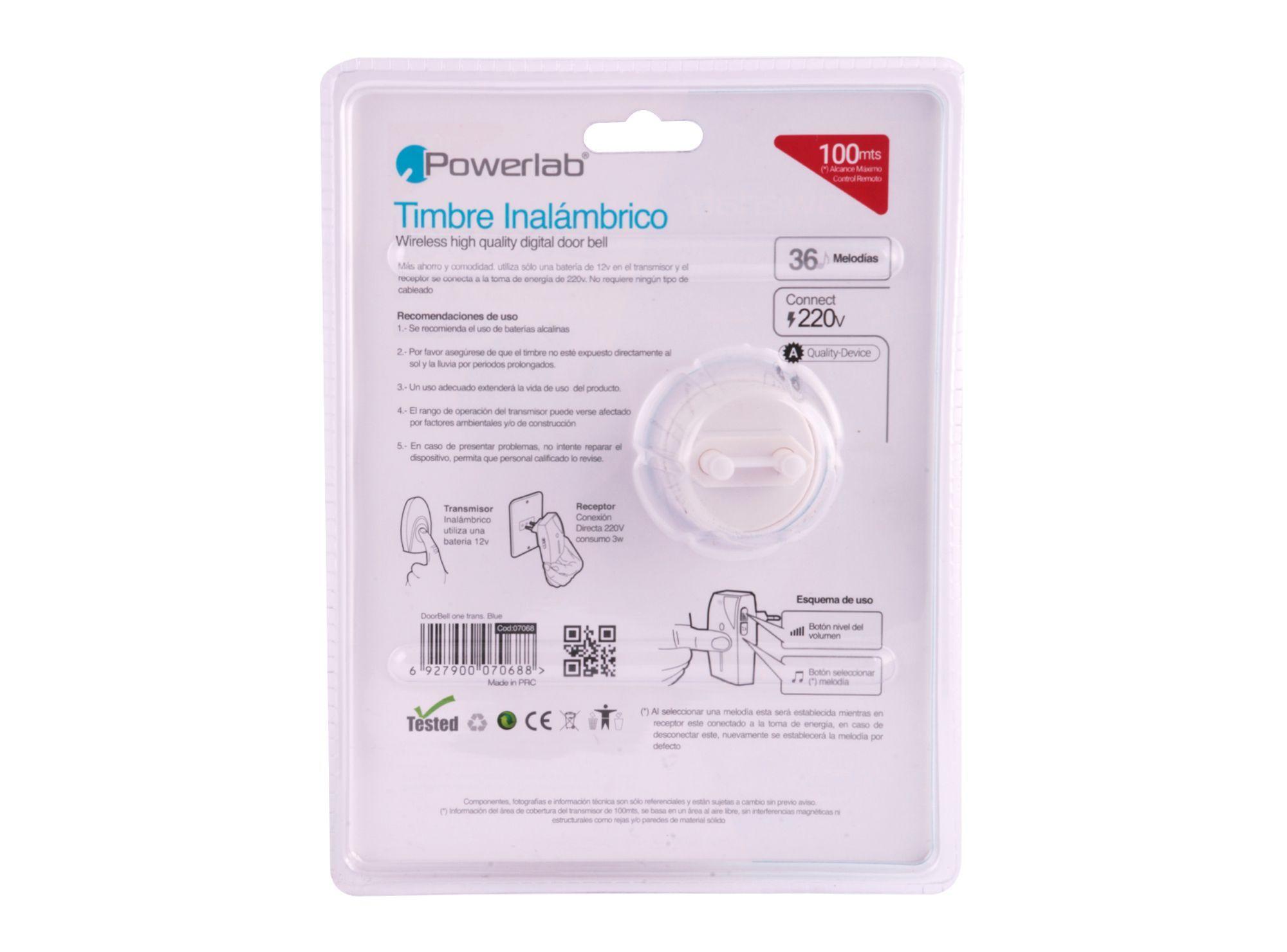 Timbre inalámbrico 36 melodías Doorbell azul/blanco Powerlab-3