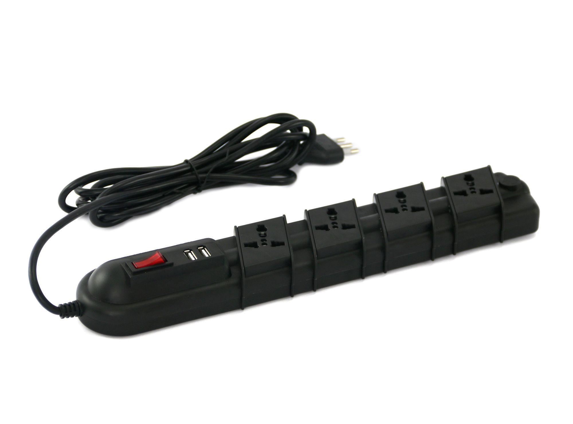 Alargador multinorma 4 posiciones 3 m 2 USB negro Rittig-0