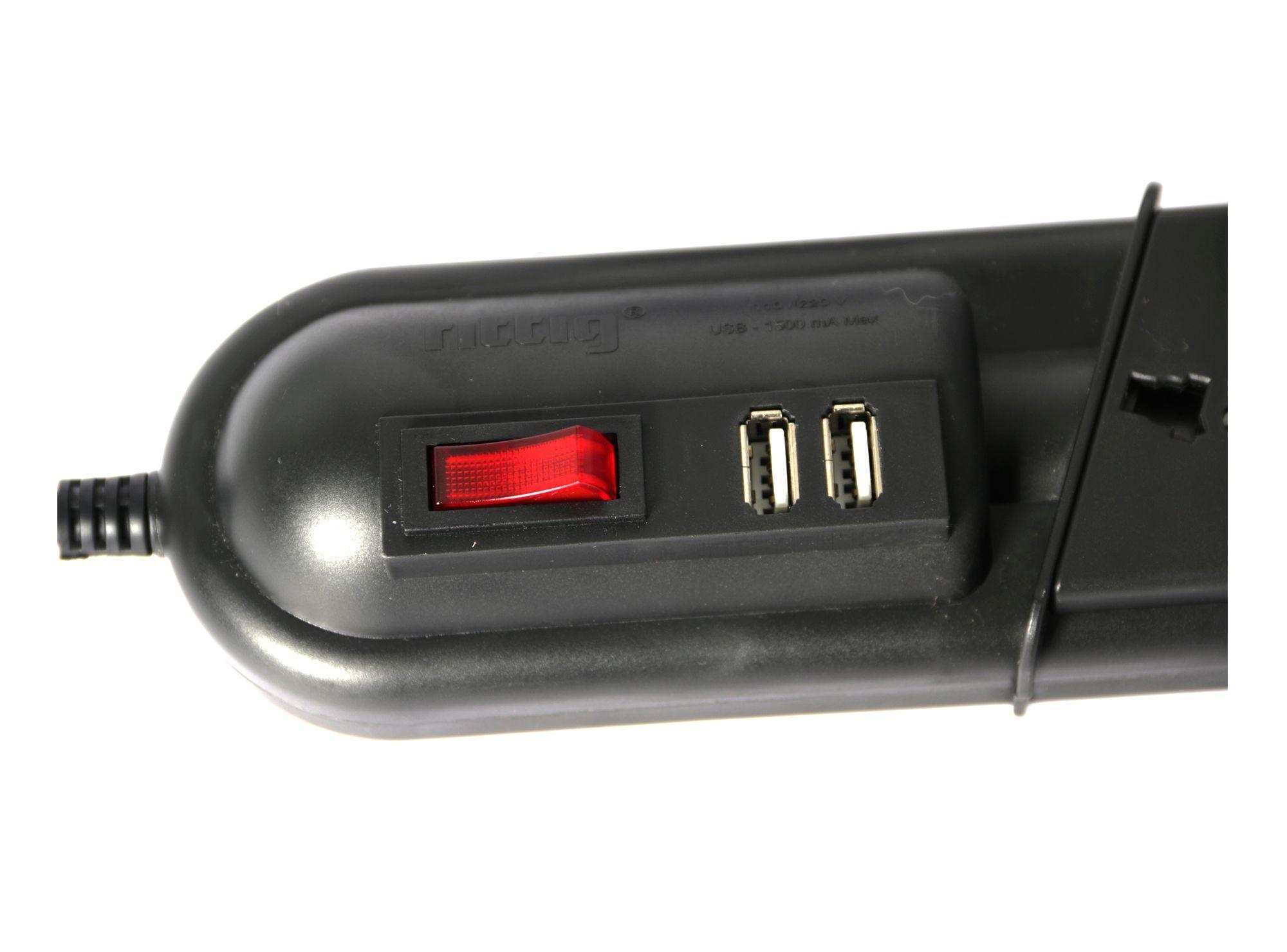 Alargador multinorma 4 posiciones 3 m 2 USB negro Rittig-2