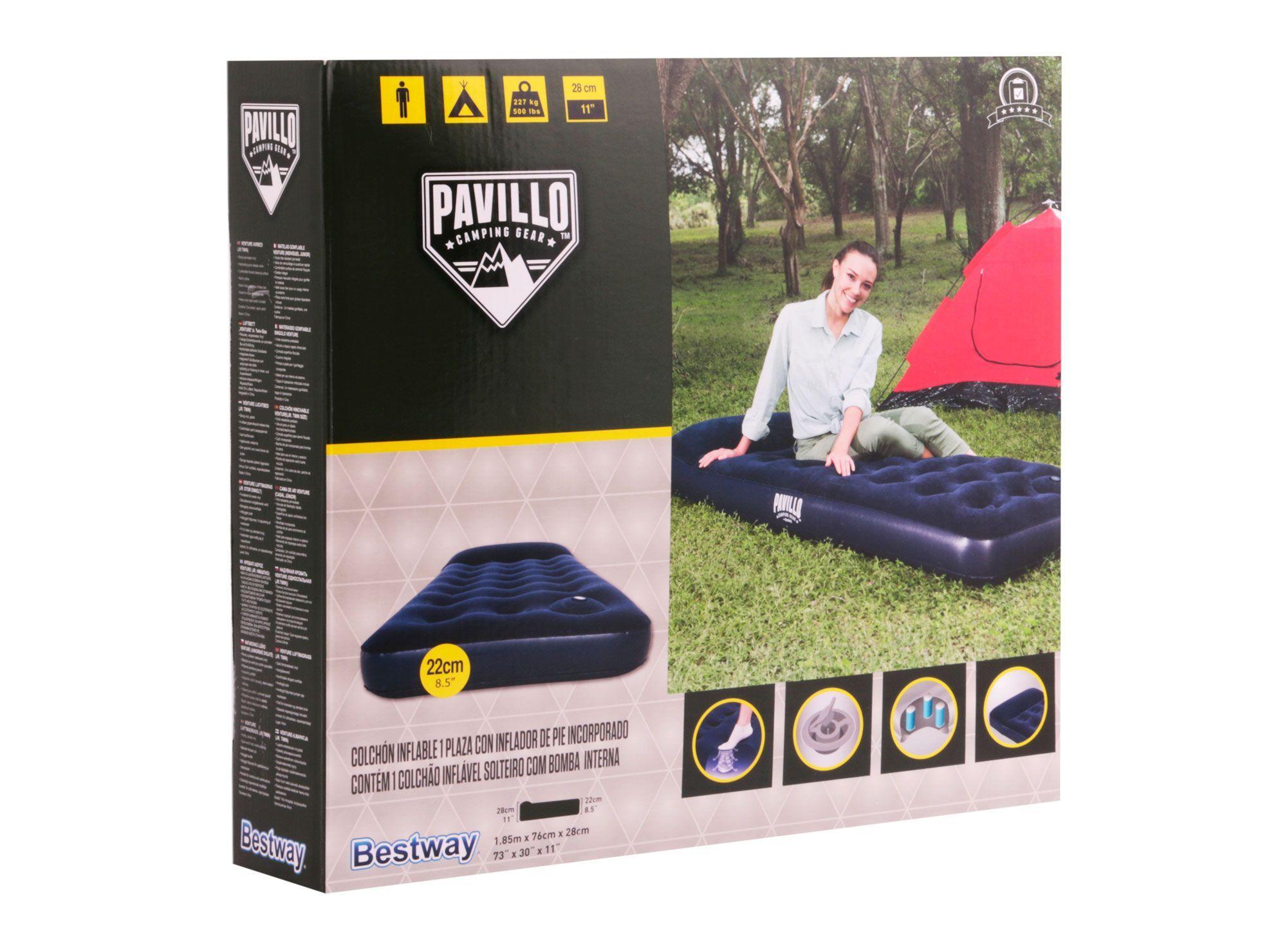 Colchón inflable single 185x76x28 cm inflador de pie Pavillo-6