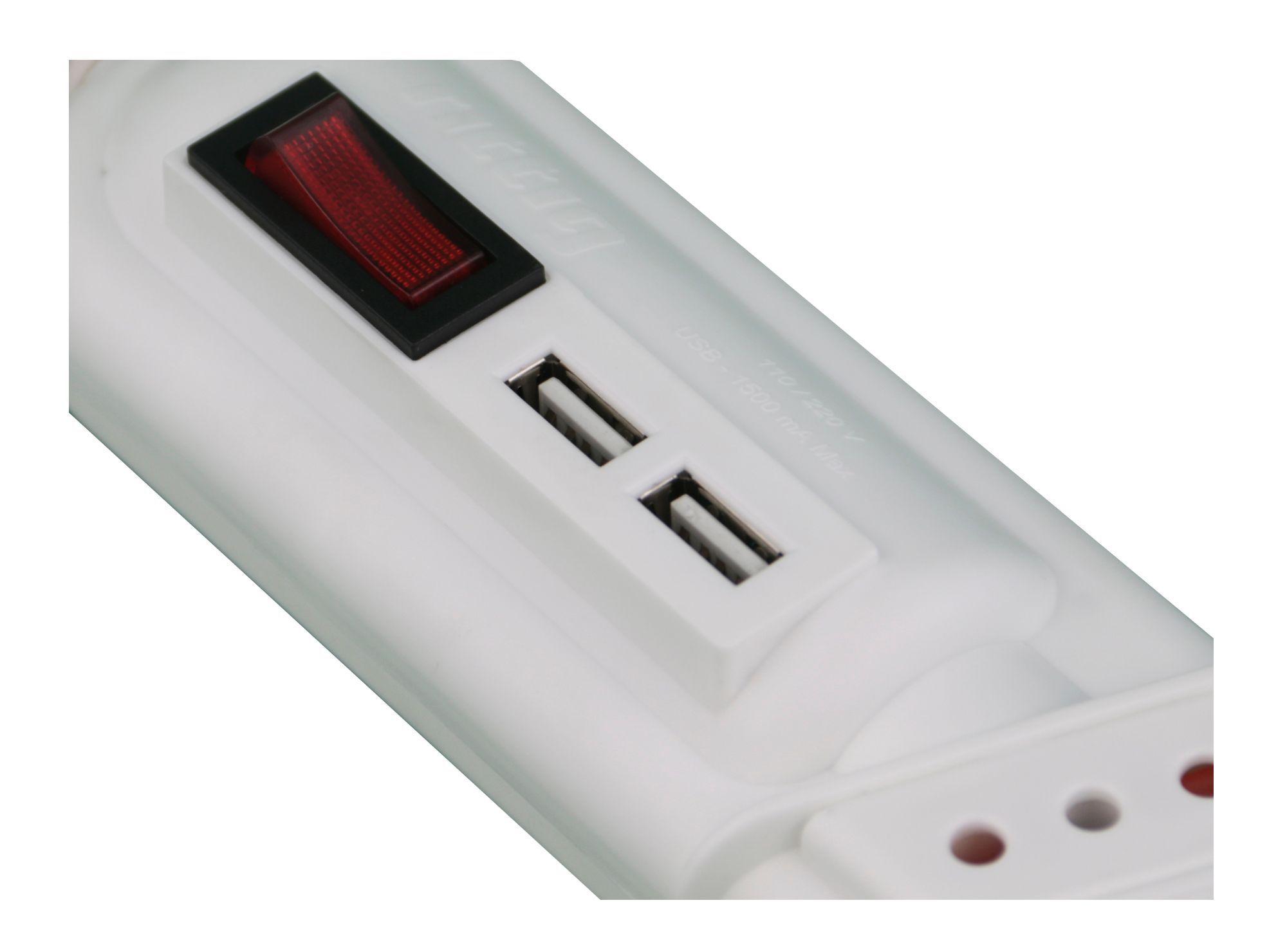 Alargador 5 posiciones 3 m 2 USB blanco Rittig-2