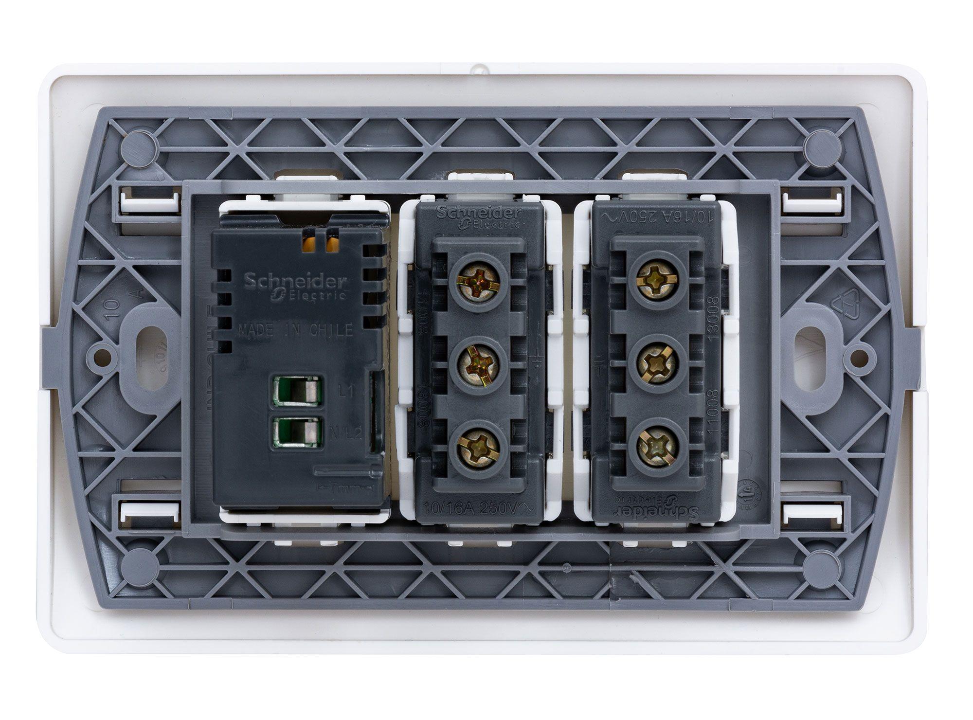 Placa armada toma corriente 2M enchufe + 1M USB Génesis Schneider-2