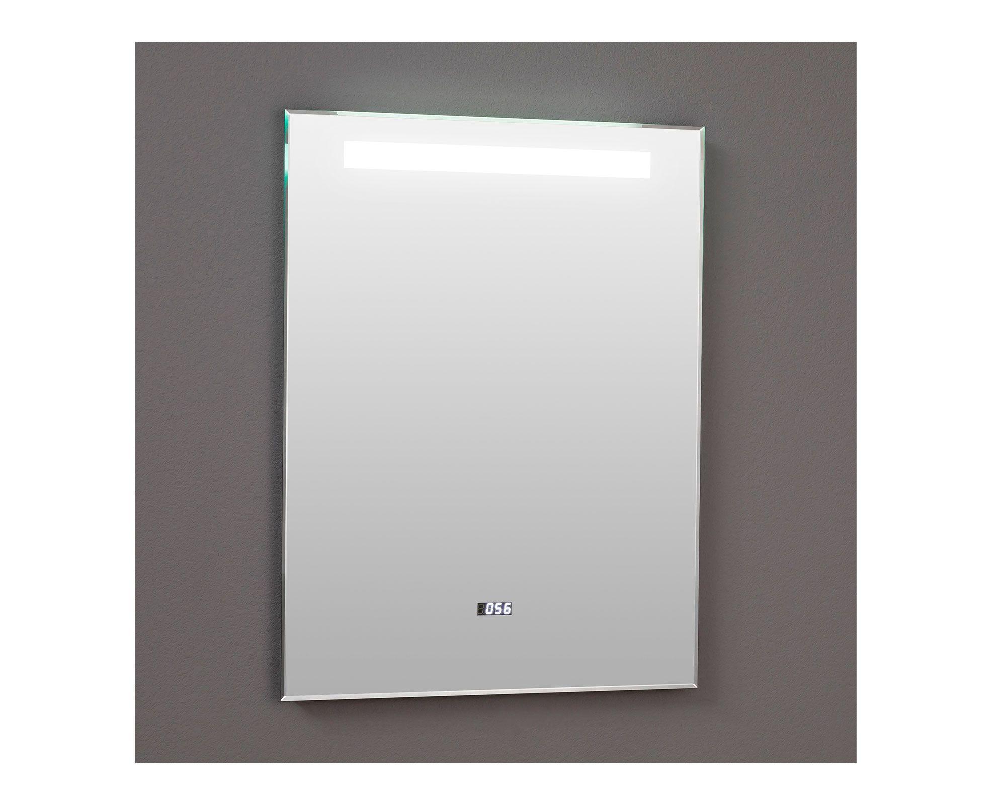 Espejo LED 80x60 cm luz superior reloj anti empañante Vessanti-2