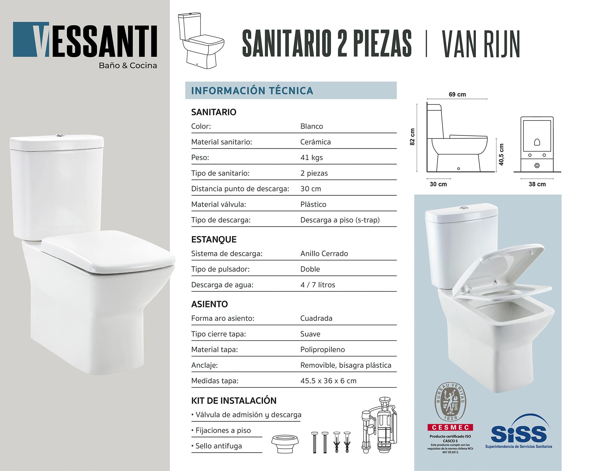 Sanitario 30 cm Dual flush asiento cierre suave Van rijn 2 piezas-5