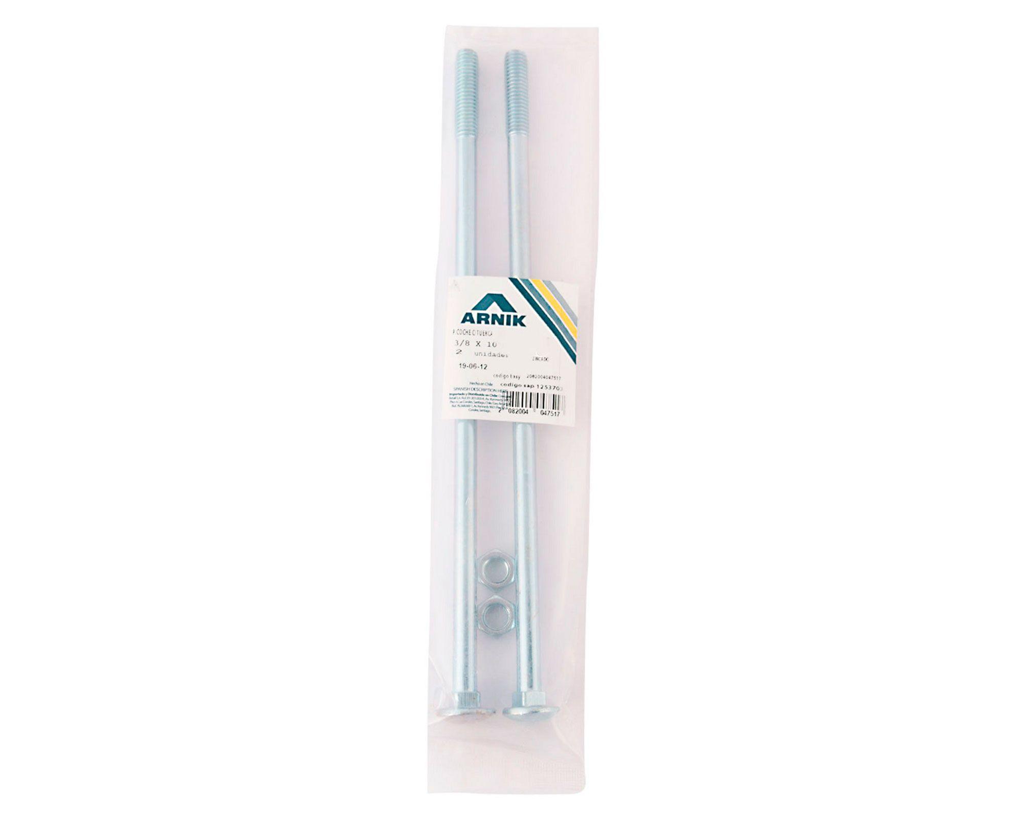 Perno coche con tuerca 3/8x10'' zincado 2 unidades Arnik-1