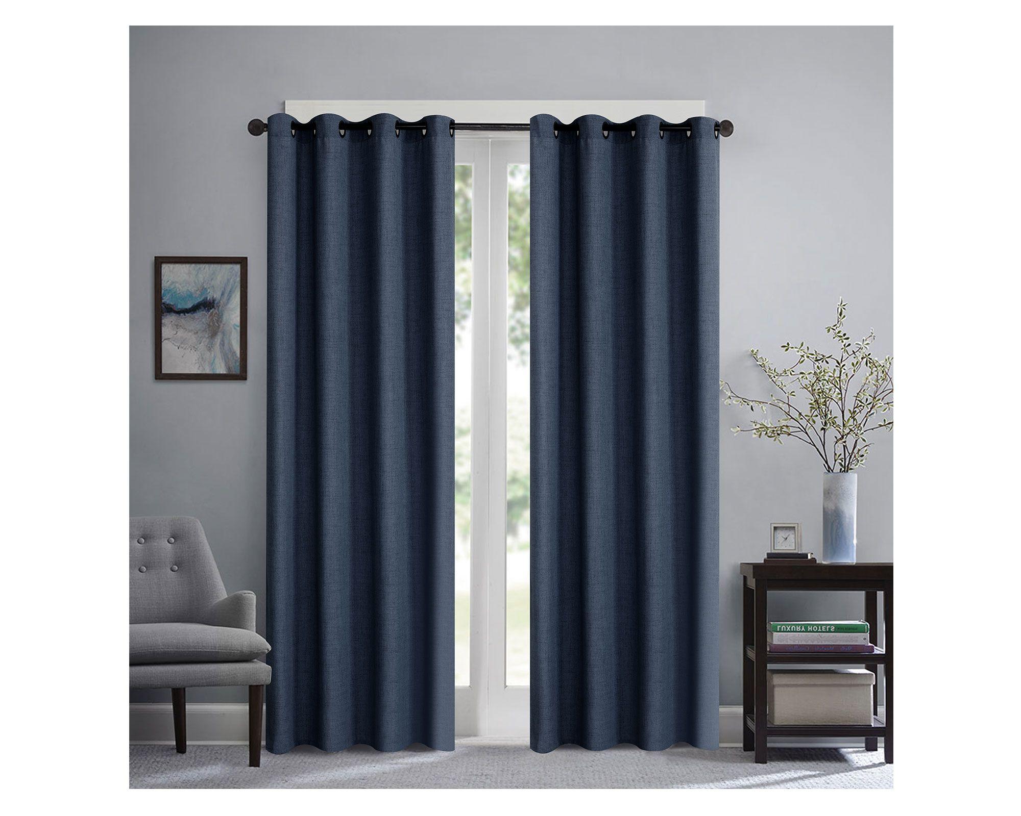 Cortina 140x230 cm Textura azul marino 2 unidades Cotidiana-0