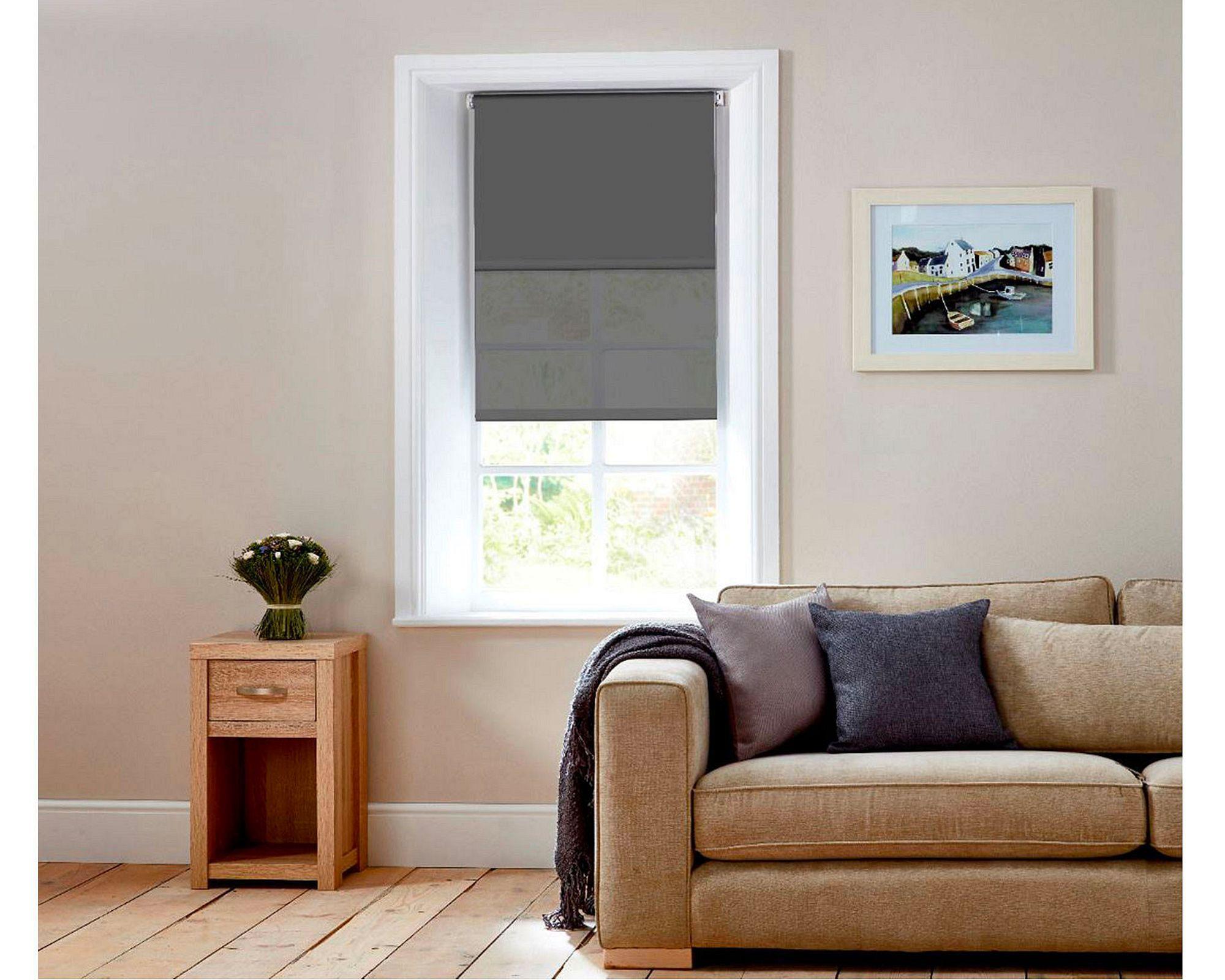 Cortina roller doble blackout 180x250 cm liso gris Cotidiana-3