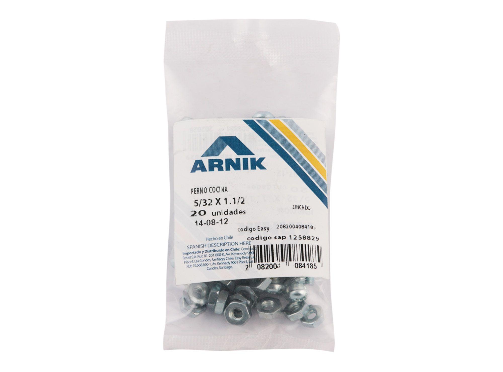 Perno cocina con tuerca 5/32x1 1/2'' zincado 20 unidades Arnik-1