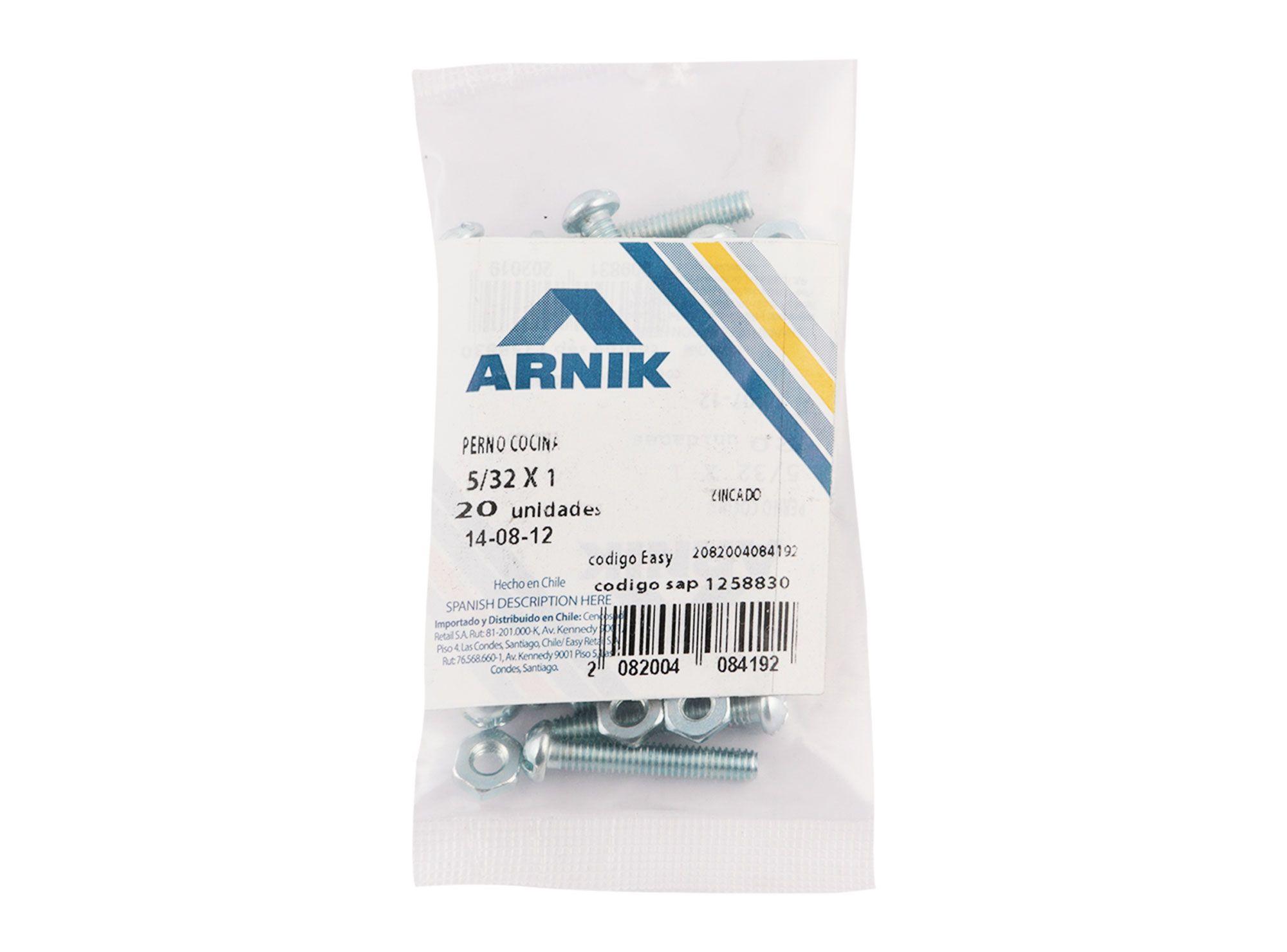 Perno cocina con tuerca 5/32x1'' zincado 20 unidades Arnik-1