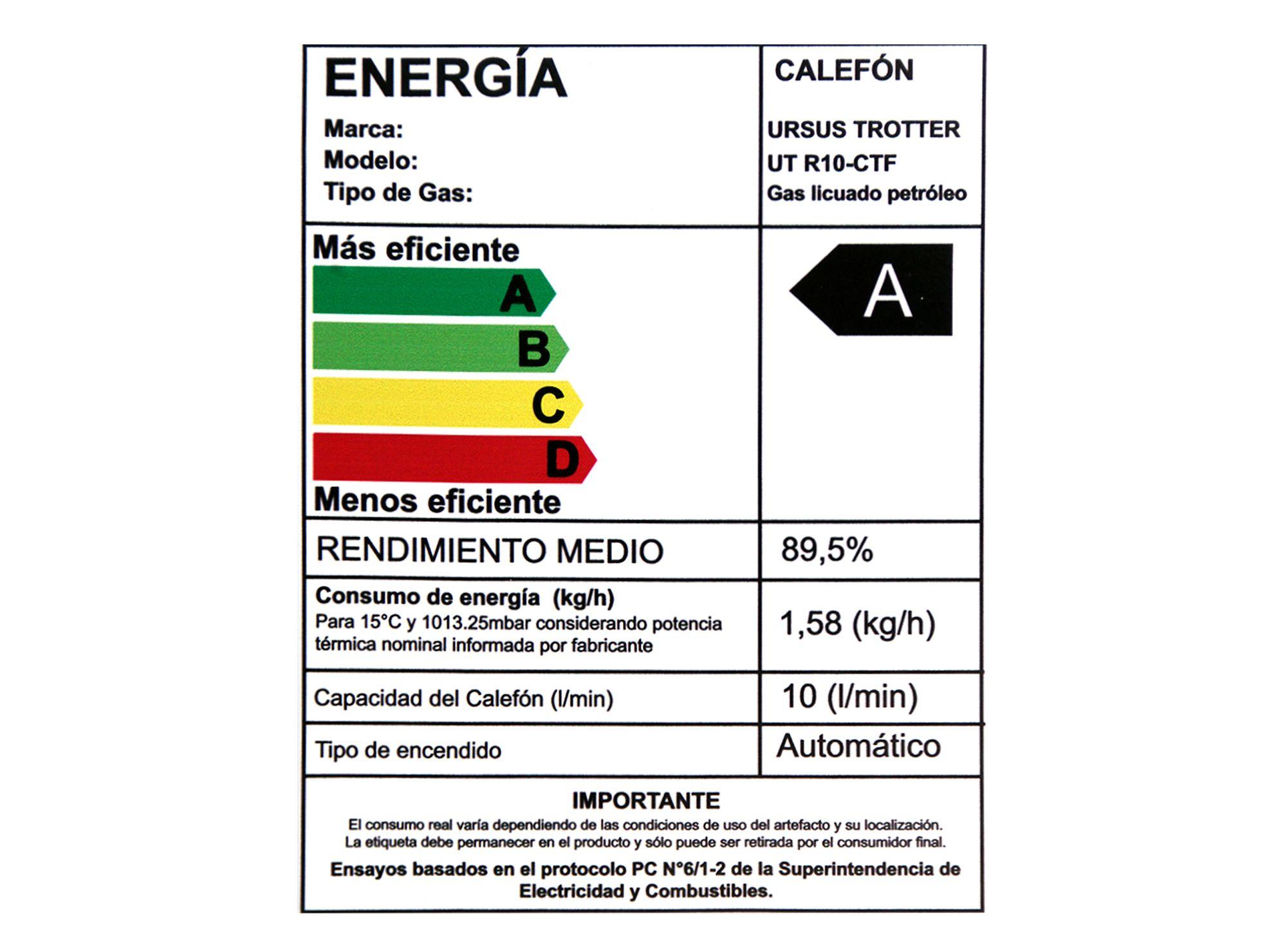 Calefont tiro forzado 10 lt gas licuado R10CTF Ursus Trotter-6