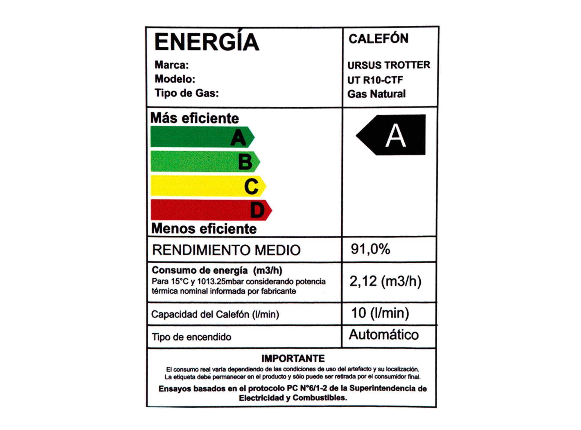 Calefont tiro forzado 10 lt gas natural R10CTF Ursus Trotter-6