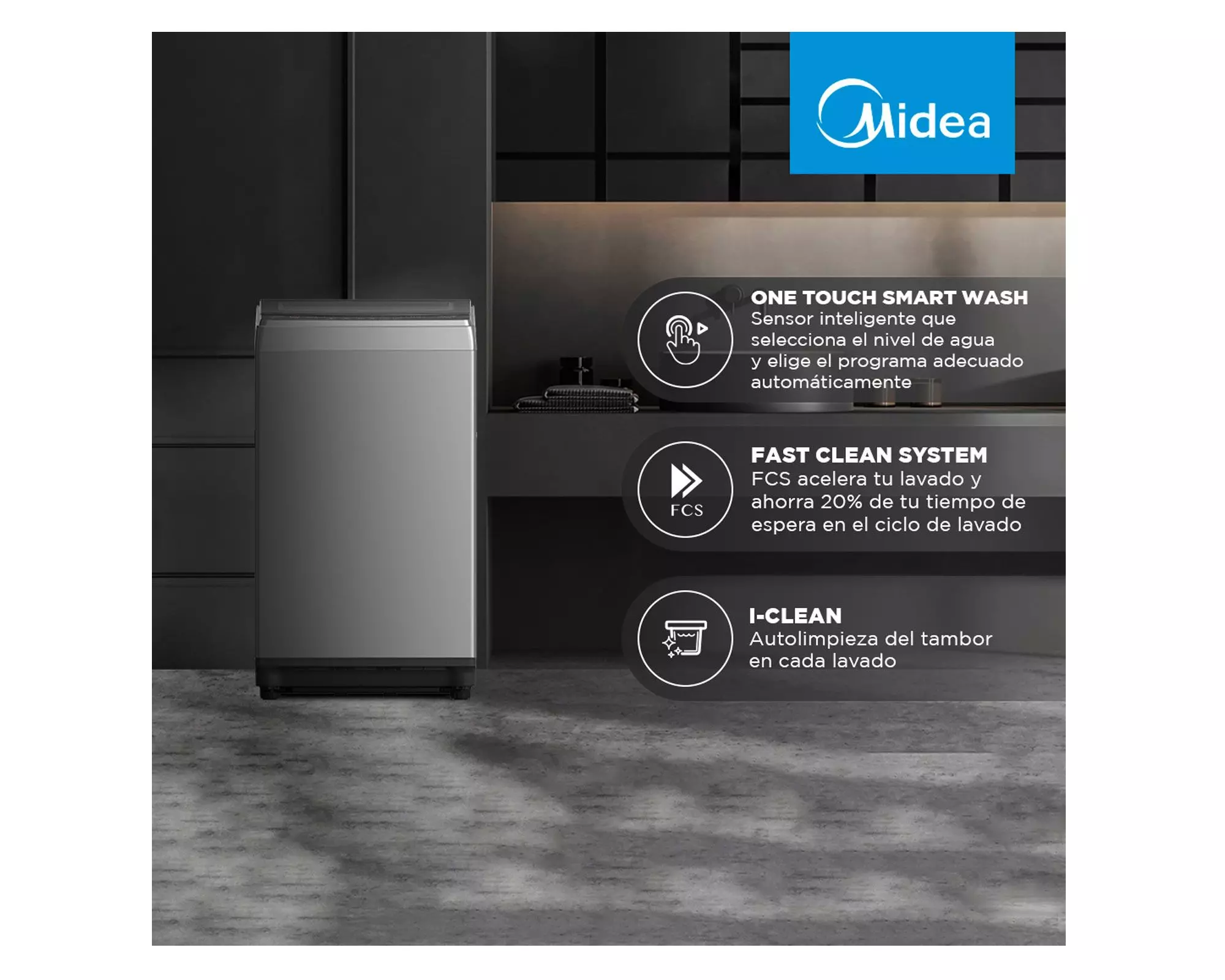 Lavadora carga superior 9 kg MLS-090GE04N gris Midea-4
