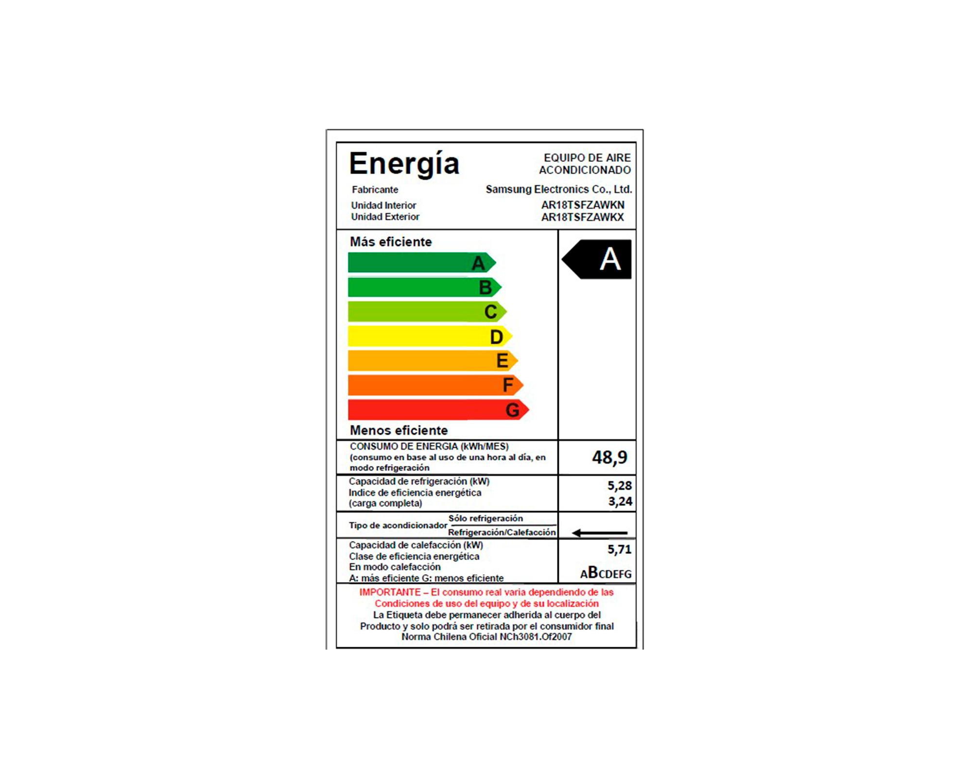 Aire Acondicionado Split Inverter 18000 BTU WIFI Samsung AR18TSFZAWK/ZS-11