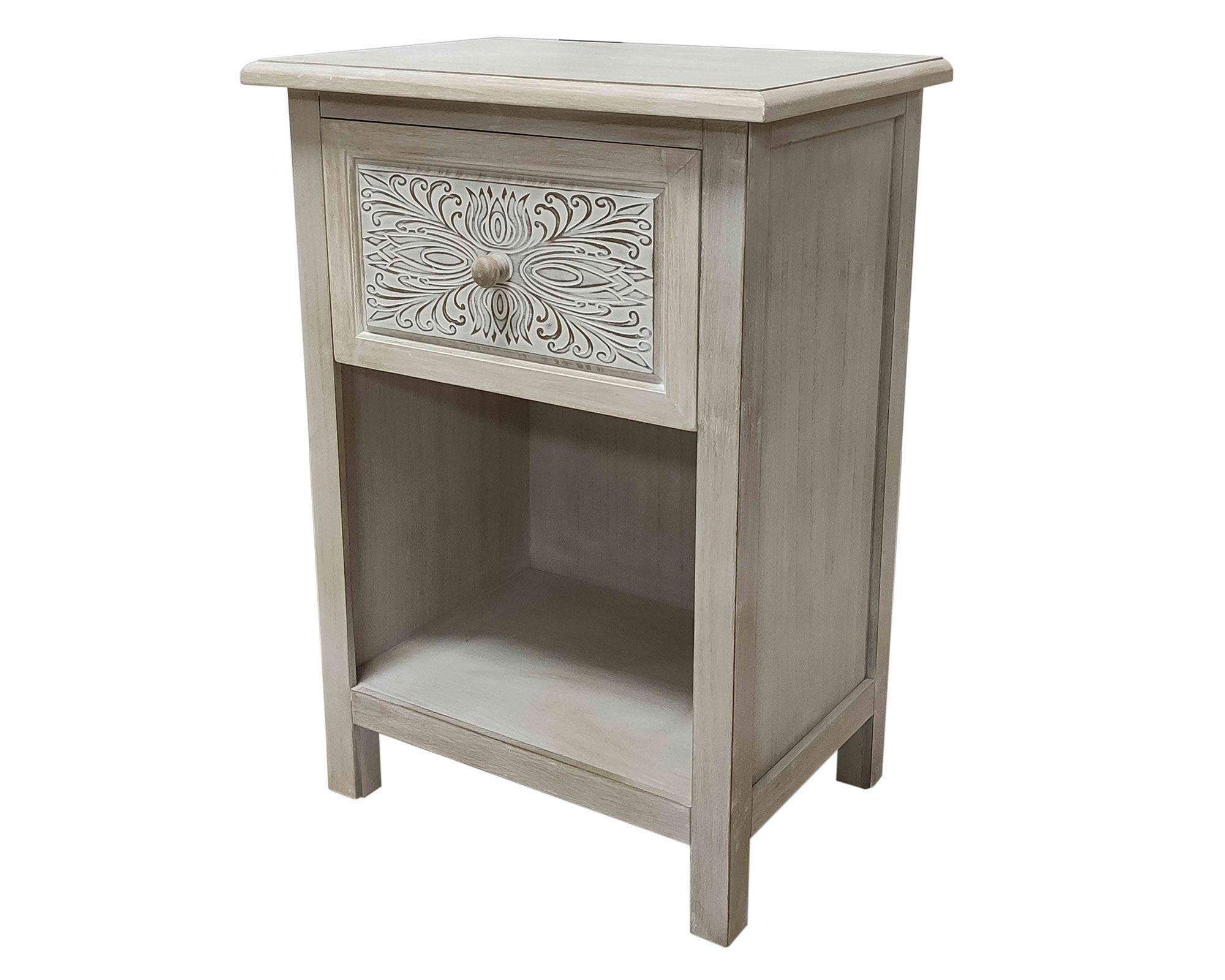 Velador 1 cajón Boho blanco antiguo M+Design-1