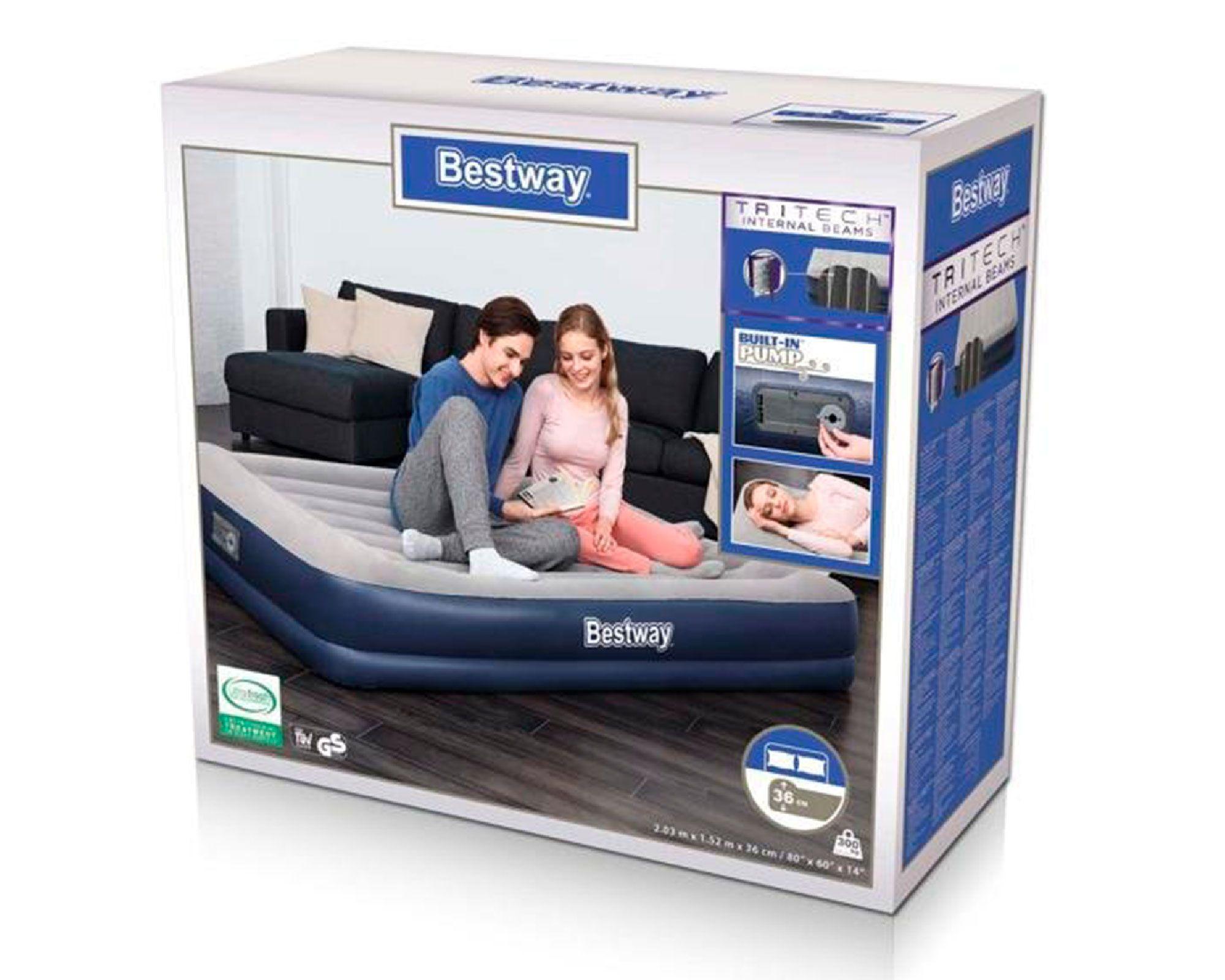 Colchón inflable queen 36x152x203 cm + inflador Bestway-2