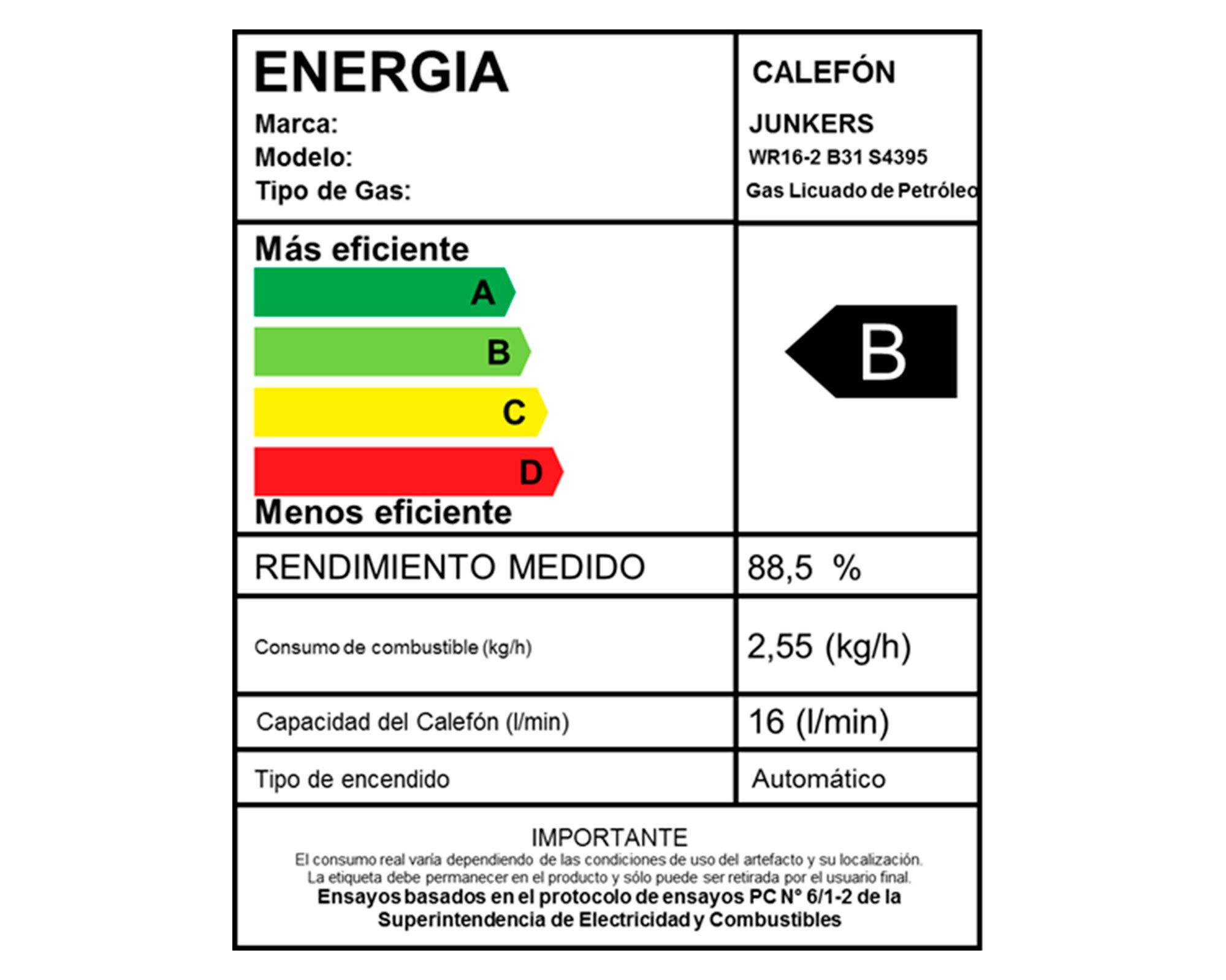 Calefont tiro natural 16 lt gas licuado WR16 Junkers-3
