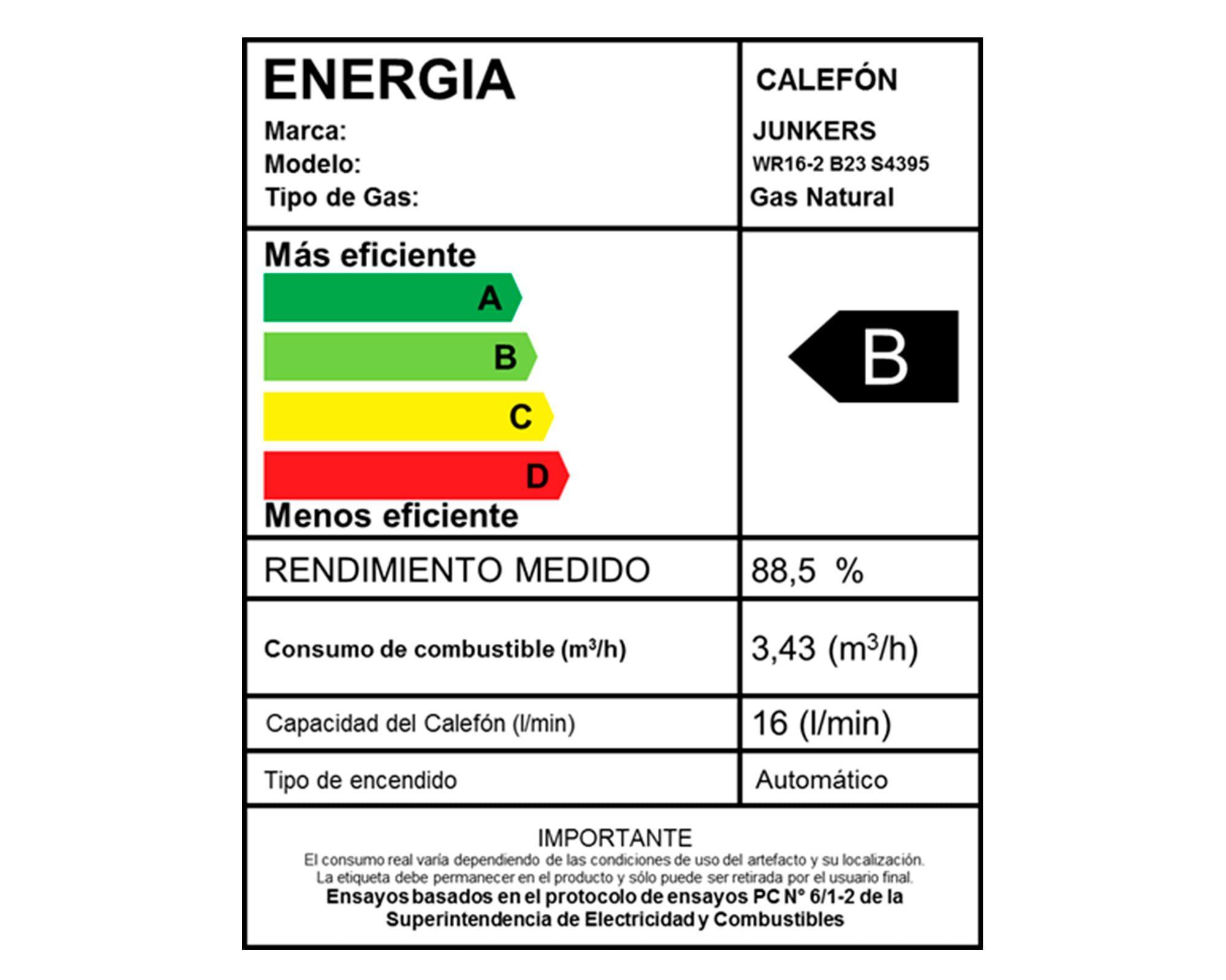 Calefont tiro natural 16 lt gas natural WR16 Junkers-3