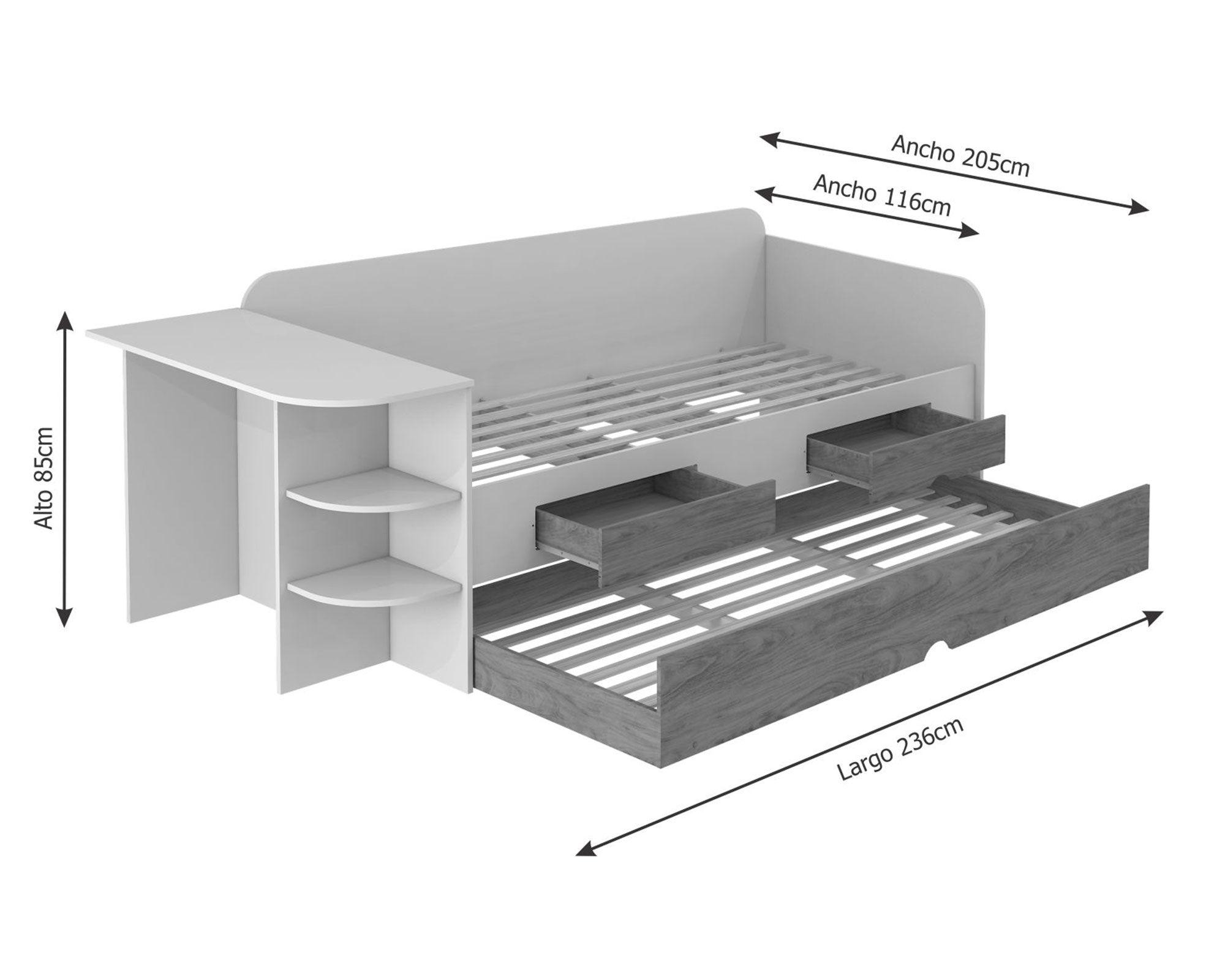 Cama sofá auxiliar 1.5 plazas + escritorio blanco/nogal Decocasa-4