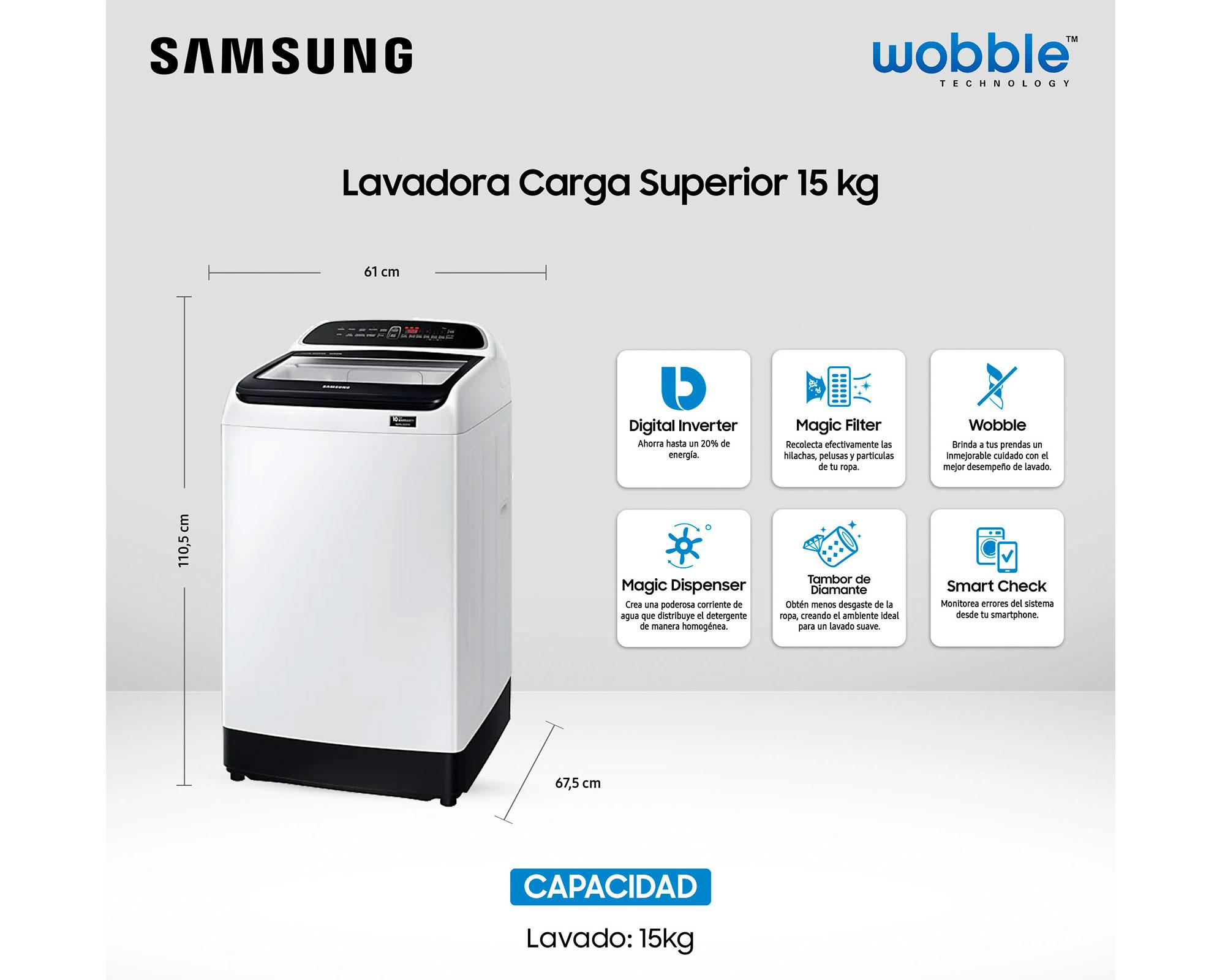 Lavadora carga superior 15 kg WA15T5260BW/ZS Samsung-27