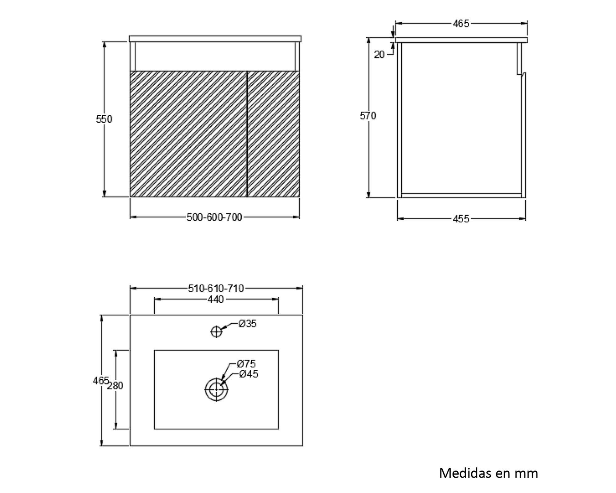 Mueble vanitorio 70 cm Kyle gales/blanco/gris Klipen-2