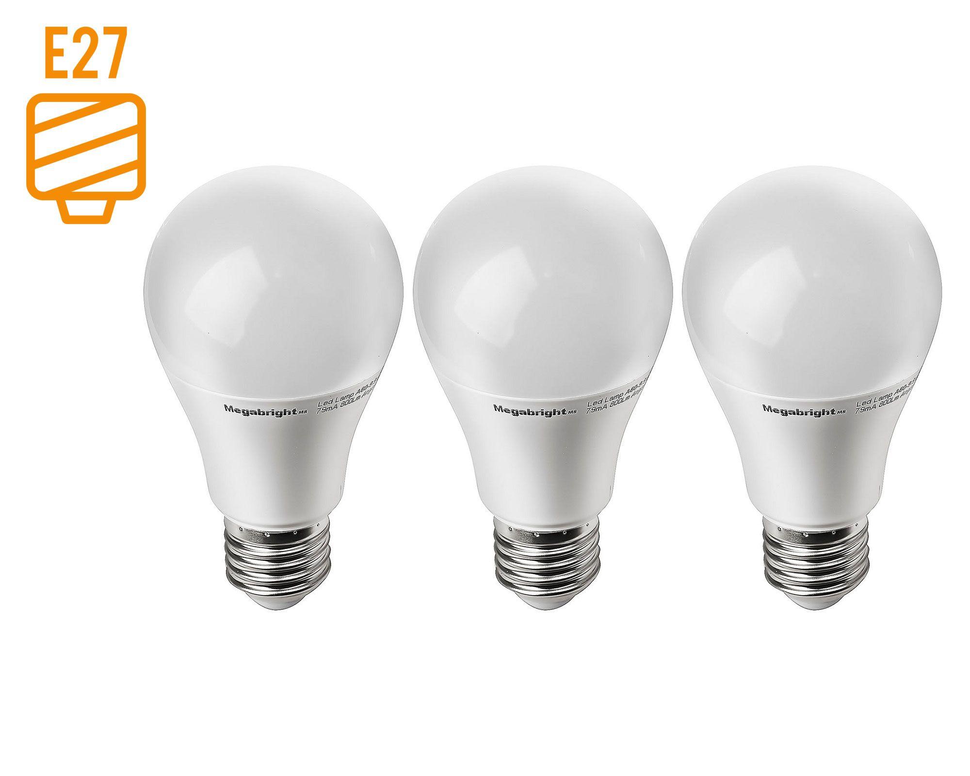 Ampolleta bright LED 7W E27 luz fría A55 3 unidades Megabright-5