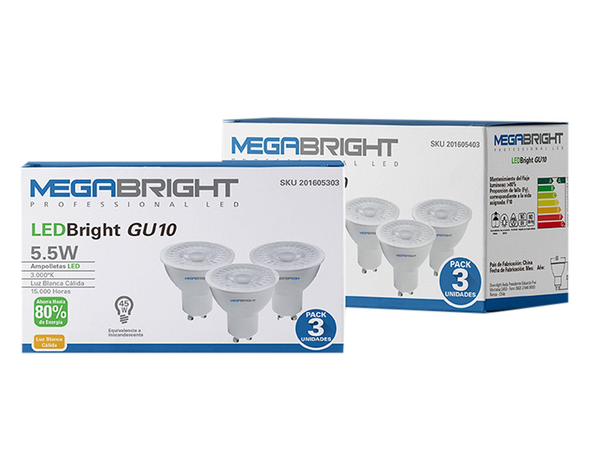 Ampolleta bright LED 5,5W GU10 luz cálida PAR16 3 unidades Megabright-4