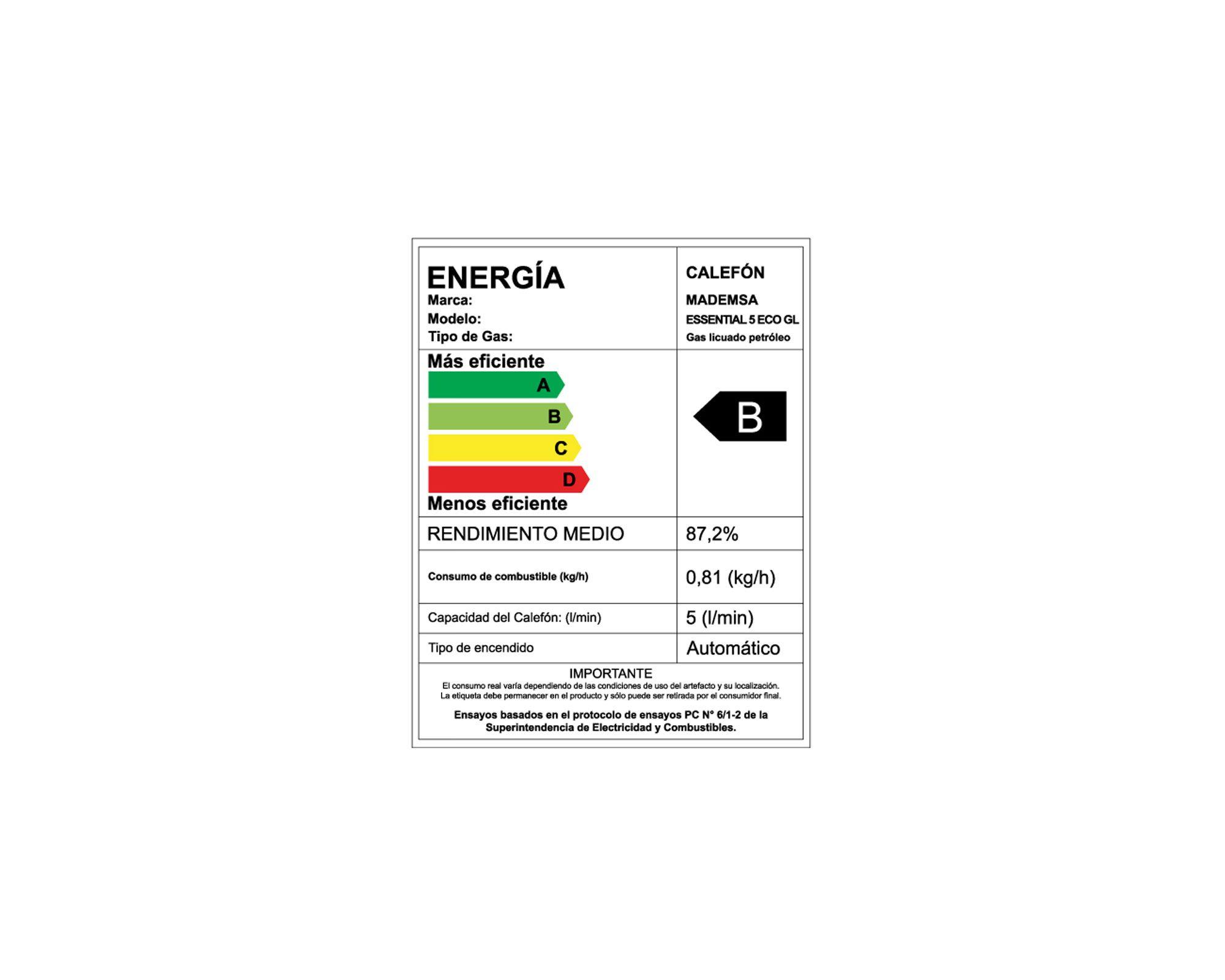 Calefont tiro natural 5 litros gas licuado Essential Eco-7