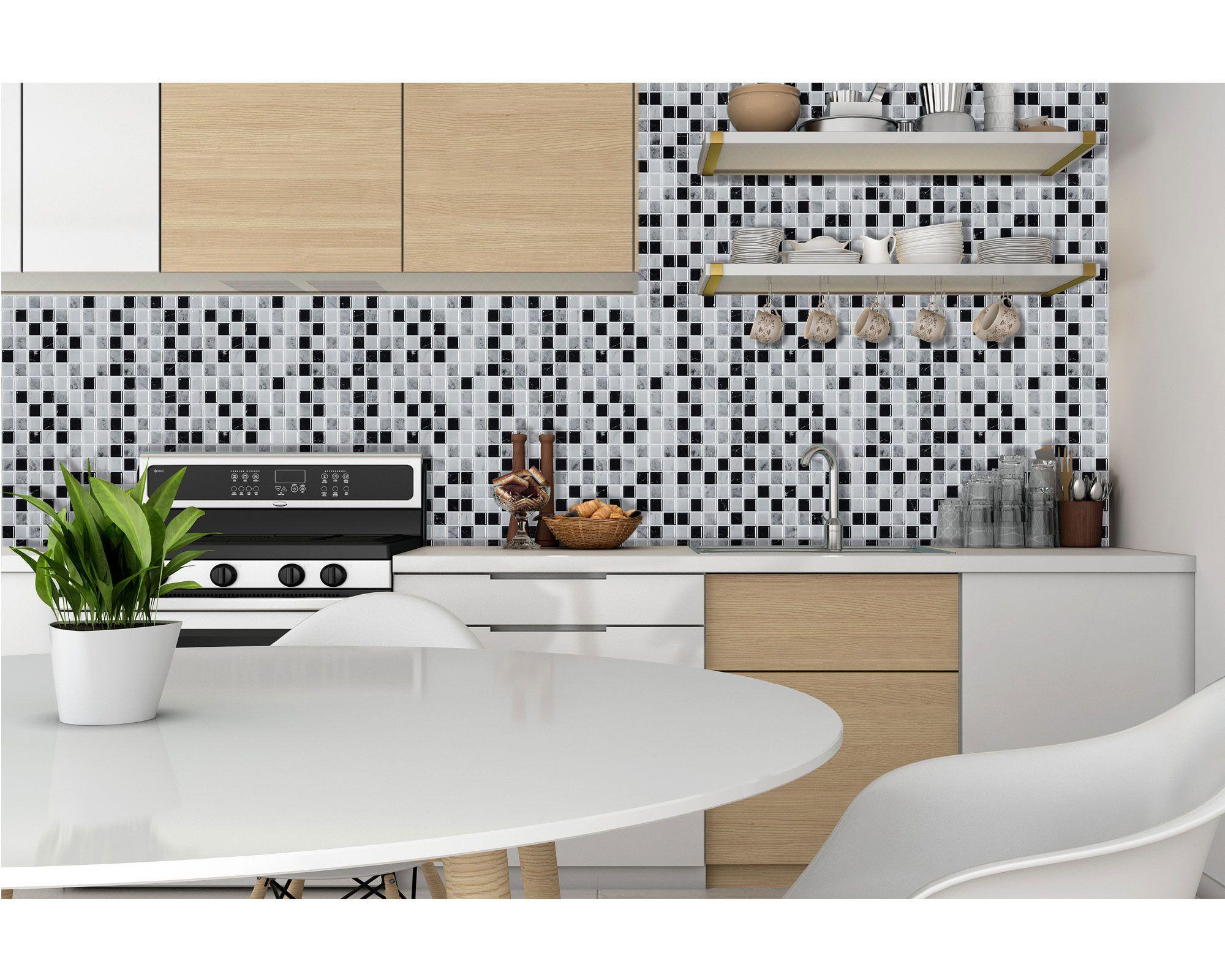 Mosaico autoadhesivo 3D cuadros negro 30x30 cm 0.09 m2-2