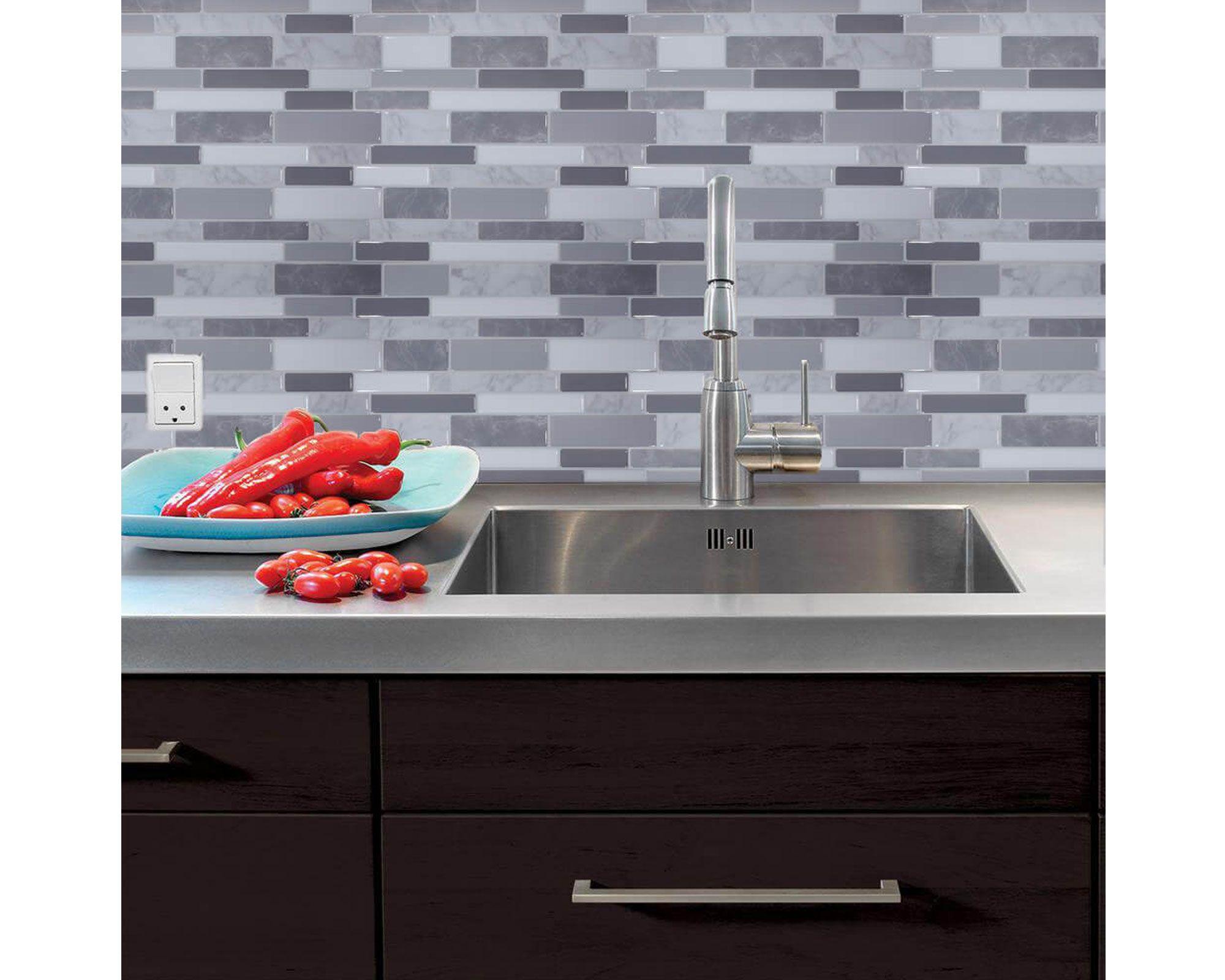 Mosaico autoadhesivo 3D lineal gris 30x30 cm 0.09 m2-2