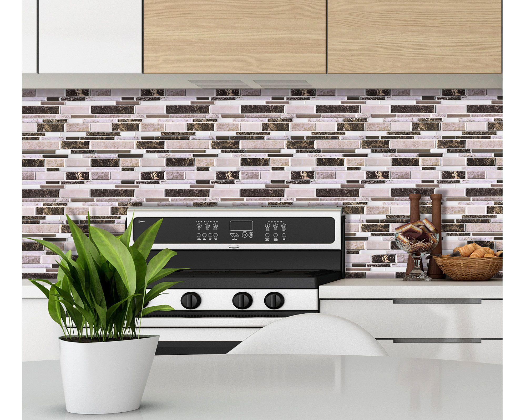 Mosaico autoadhesivo 30x30 cm Travertino bronce Briketo-2
