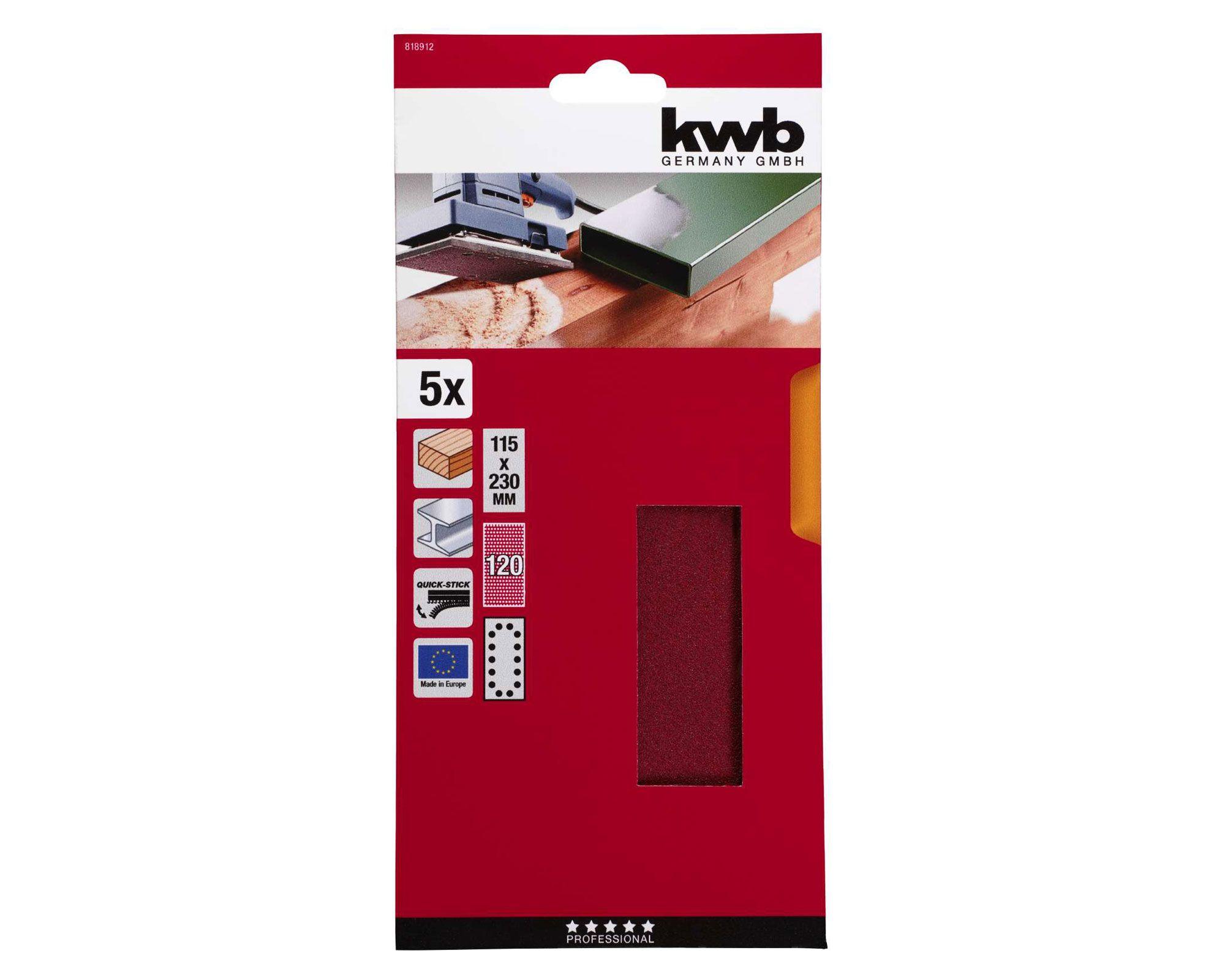 Lija abrasiva 115x230 mm grano 120 5 unidades KWB.-1