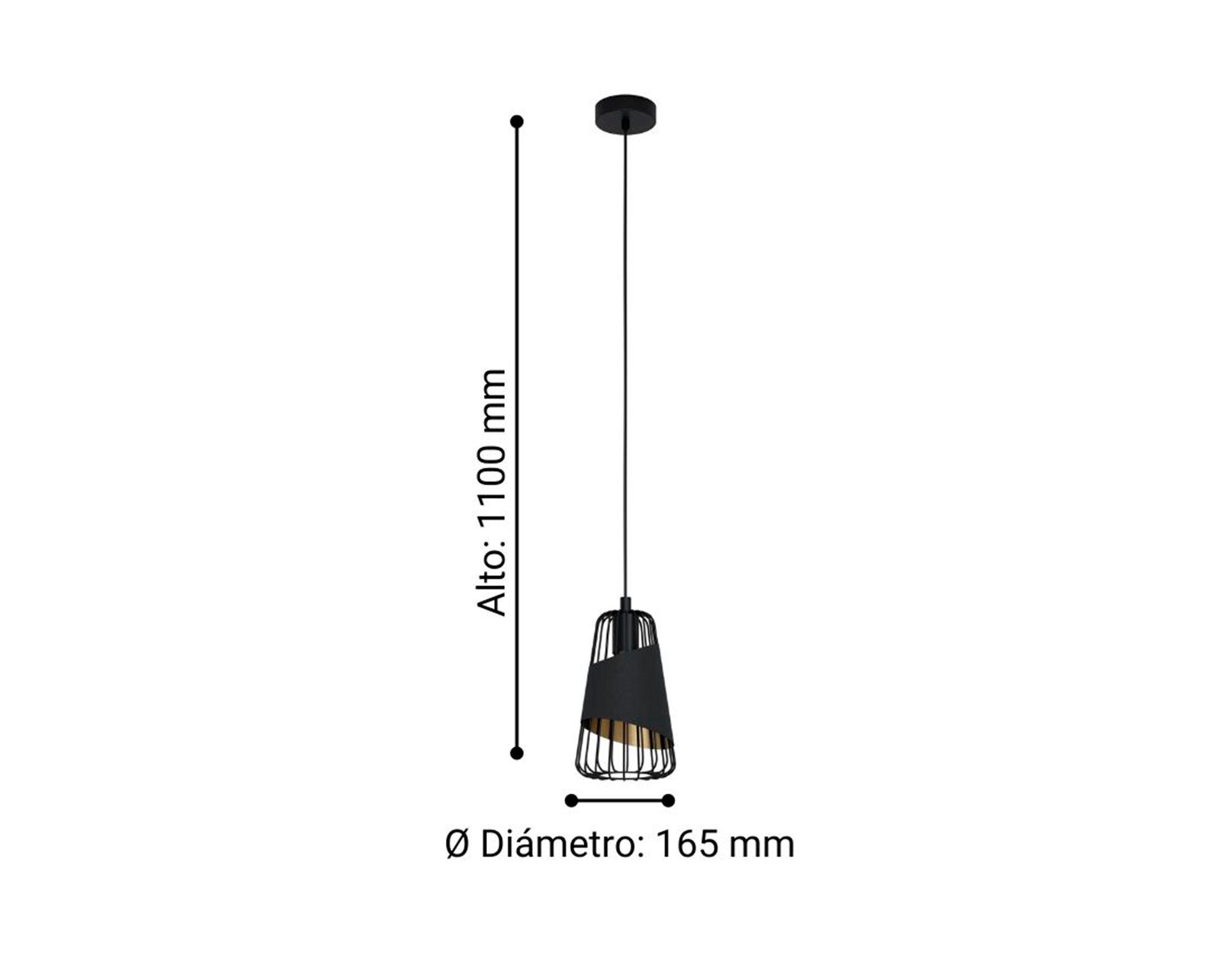 Lámpara colgar LED 60W E27 1L Austell negro/dorado-5