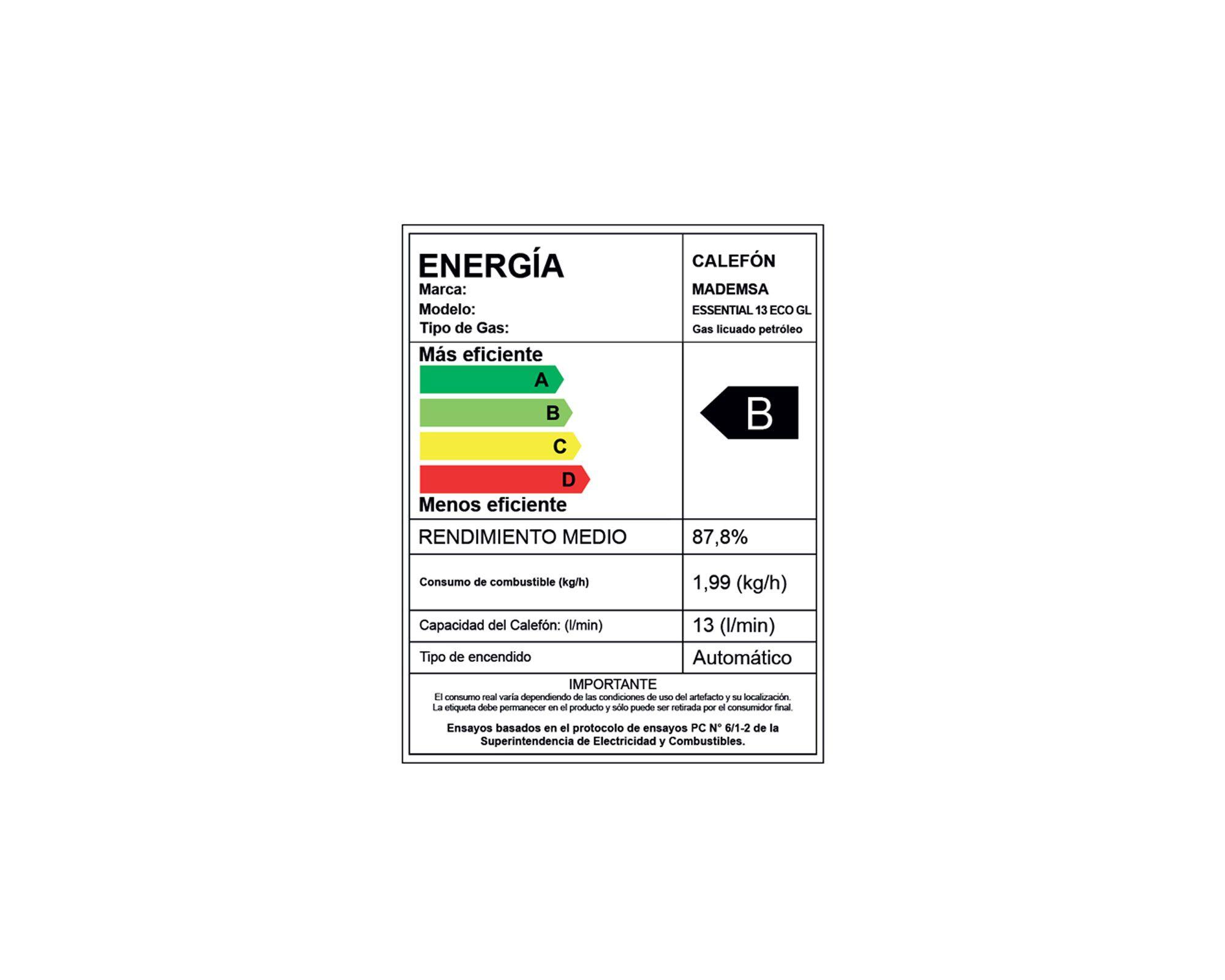Calefont tiro natural 13 litros gas licuado Essential Eco-3