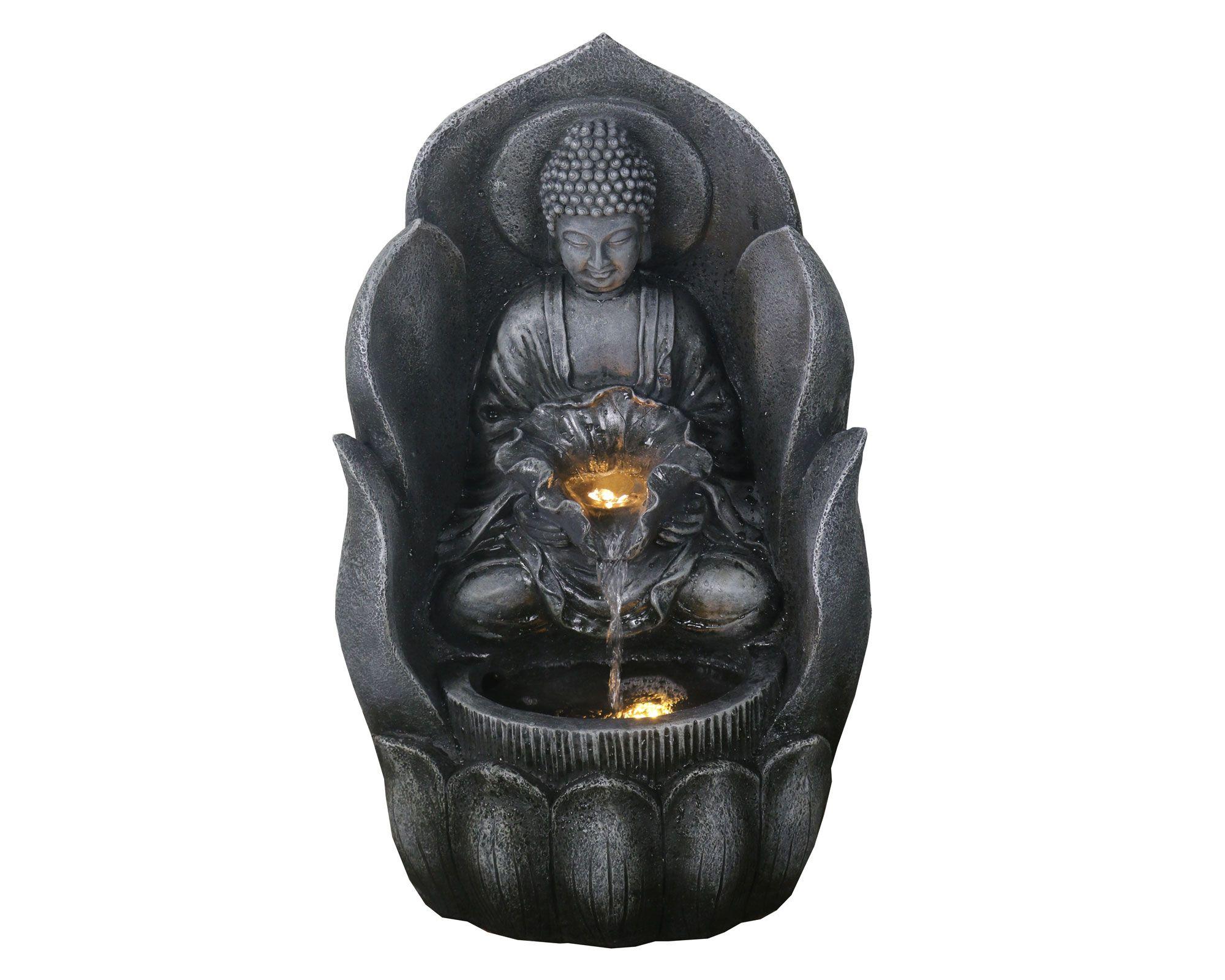 Fuente Buda con luz LED grafito Outzen.-0