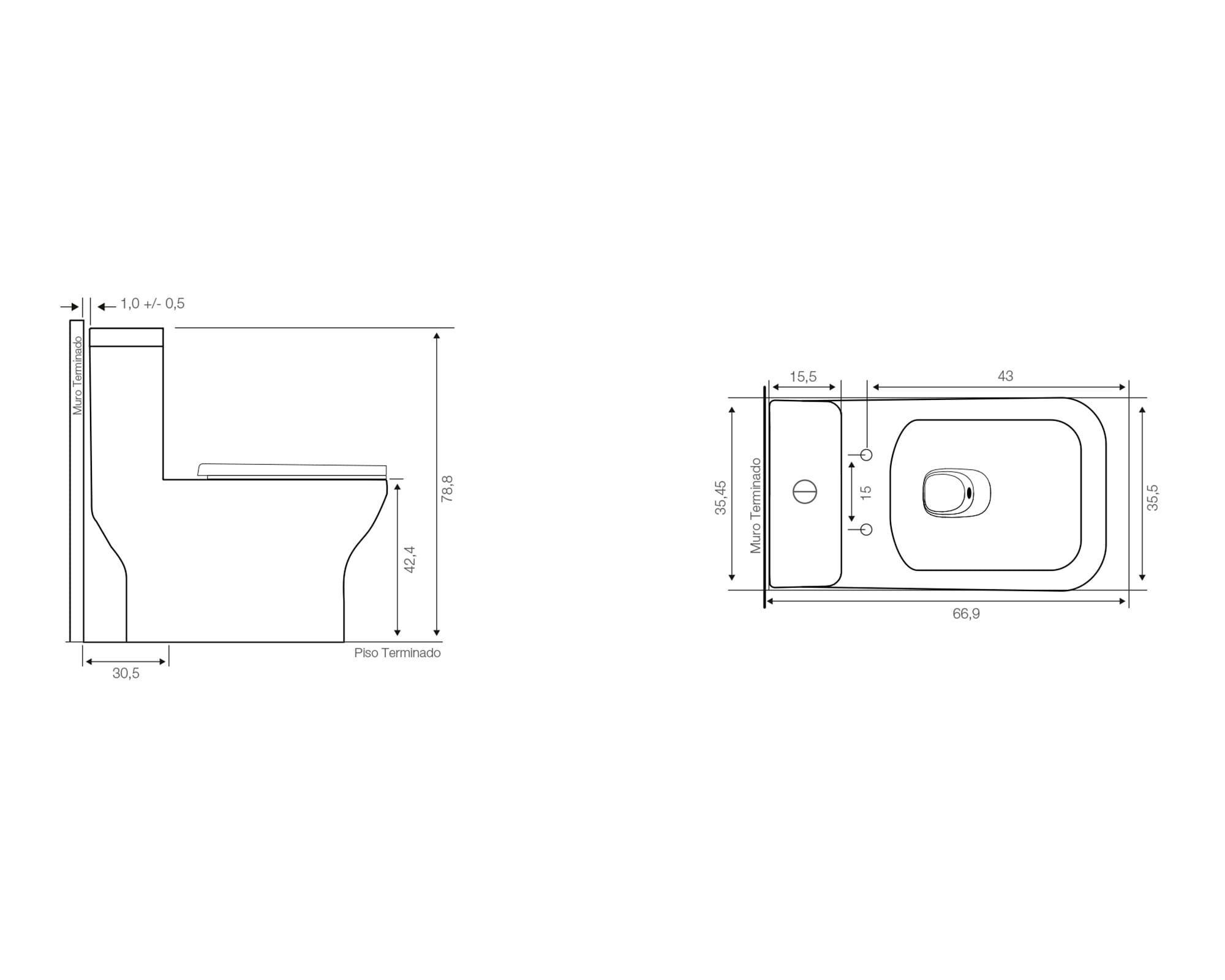 One piece piso 30 cm botón dual asiento cierre suave Square blanco-3
