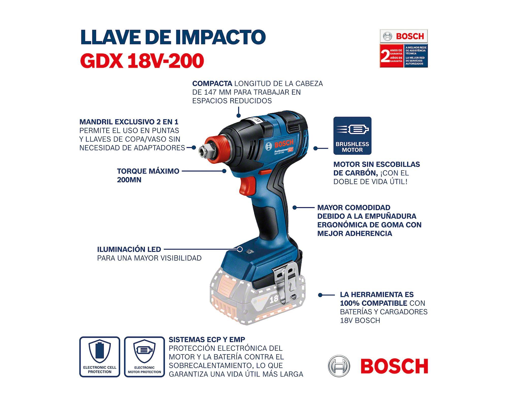 Llave de impacto inalámbrica 18V 1/4'' GDX 18V-200 Bosch.-2