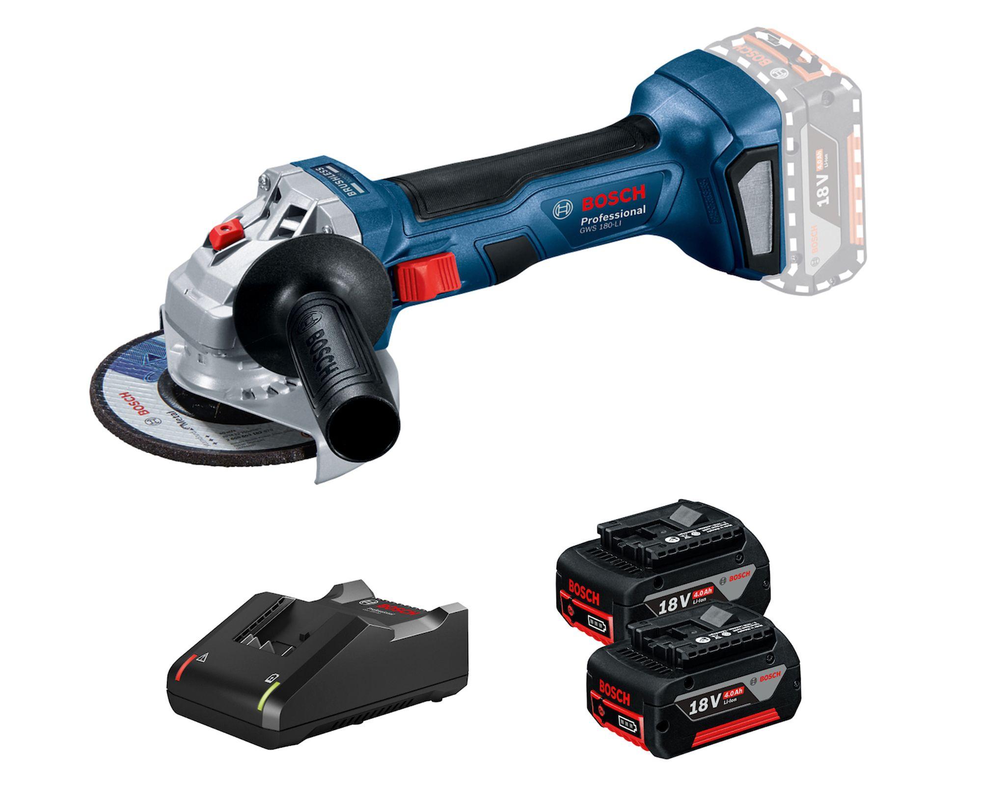 Esmeril angular inalámbrico 5'' 18V GWS 180-LI + 2 baterías 4.0 Ah Bosch.-0