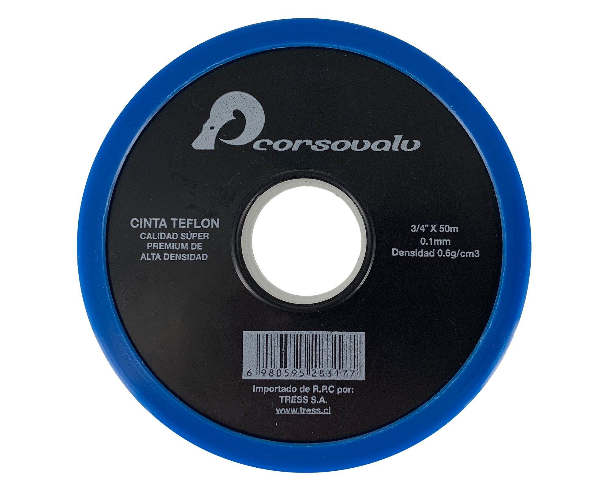Cinta teflón 3/4'' x 50 m x 0,1 mm blanco Corsovalv.-0