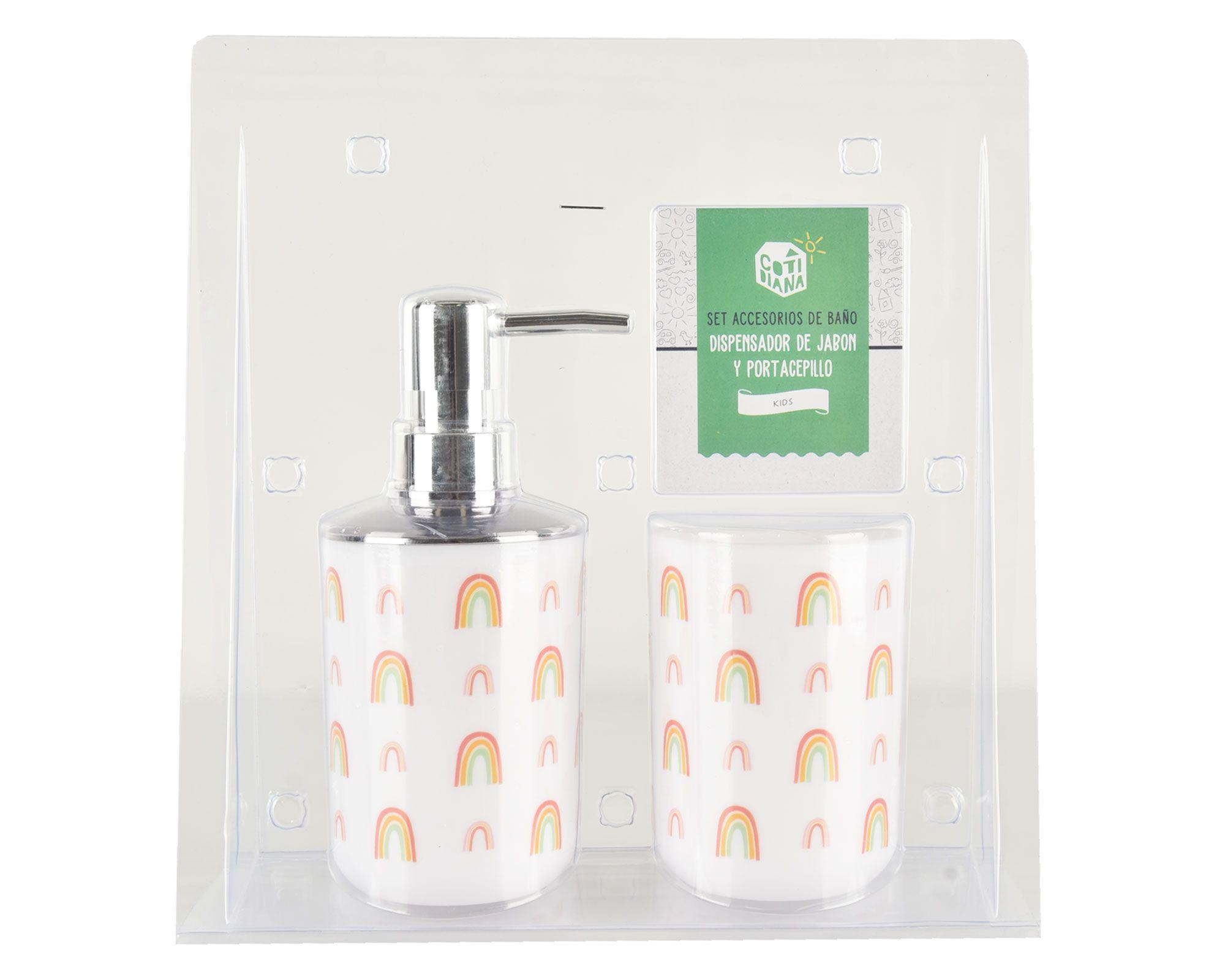 Dispensador jabón + portacepillos arcoíris Cotidiana-1