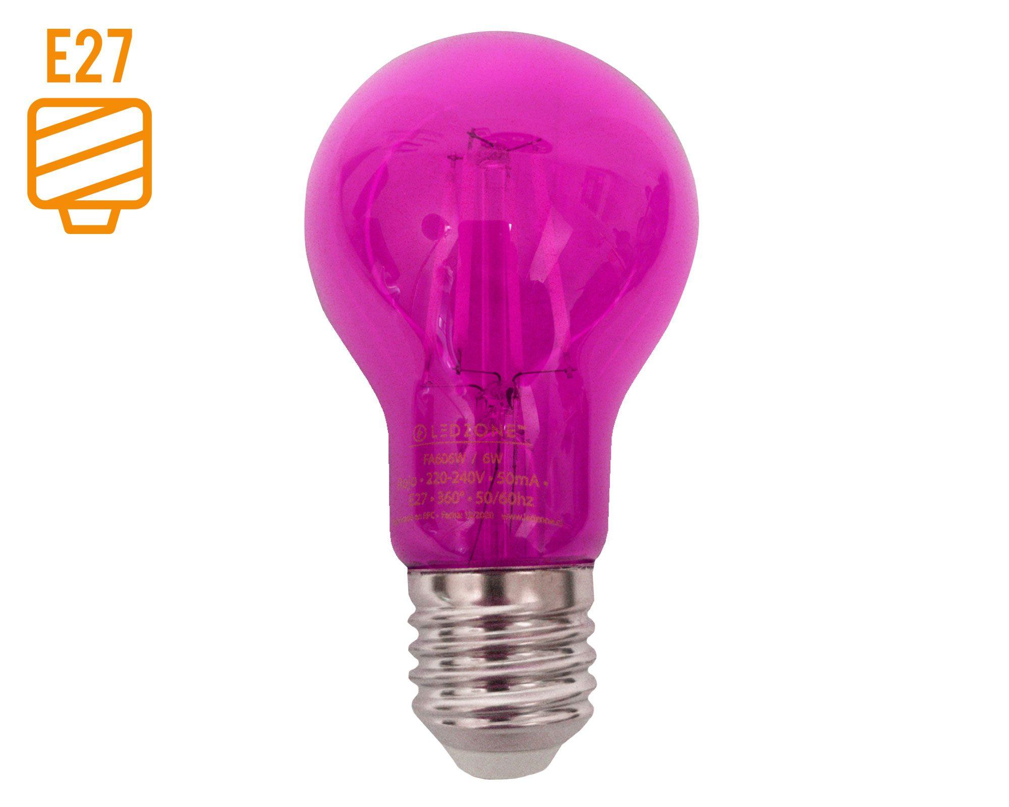Ampolleta LED 6W E27 luz cálida rosado Ledzone.-0
