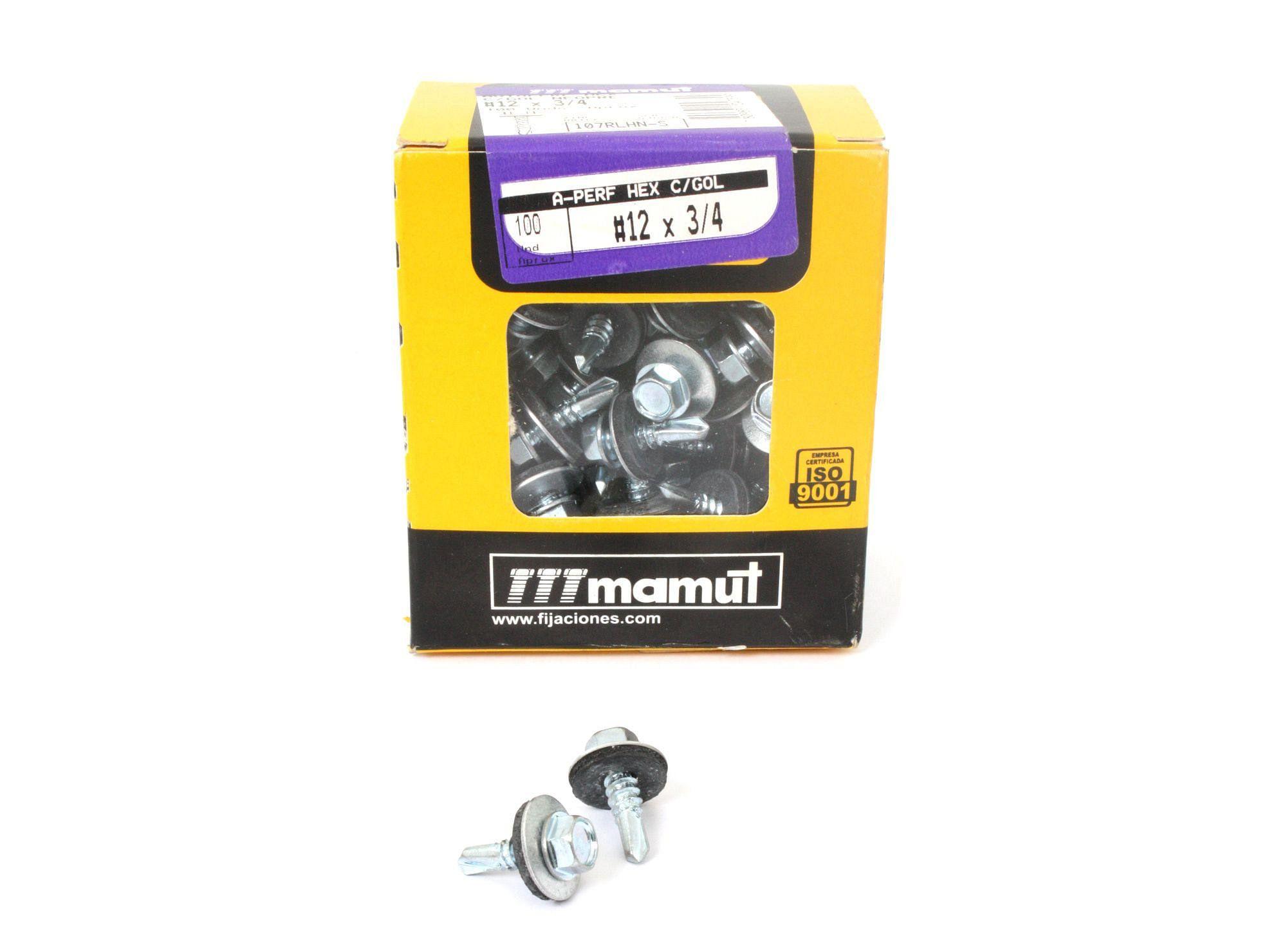 Tornillo hexagonal 12mm x3/4'' autoperforante 100 unidades Mamut-2