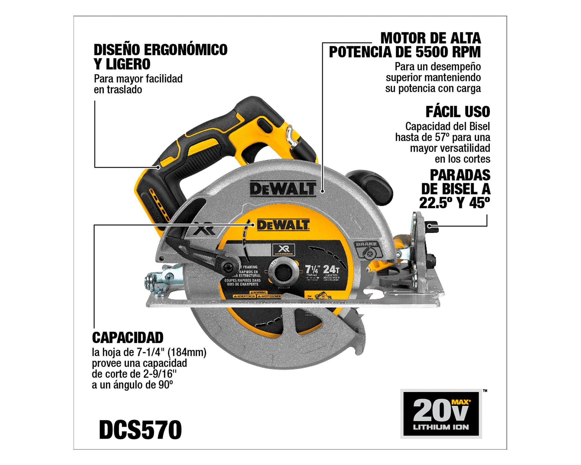 Sierra circular 7 1/4" 20V sin batería DCS570B-4
