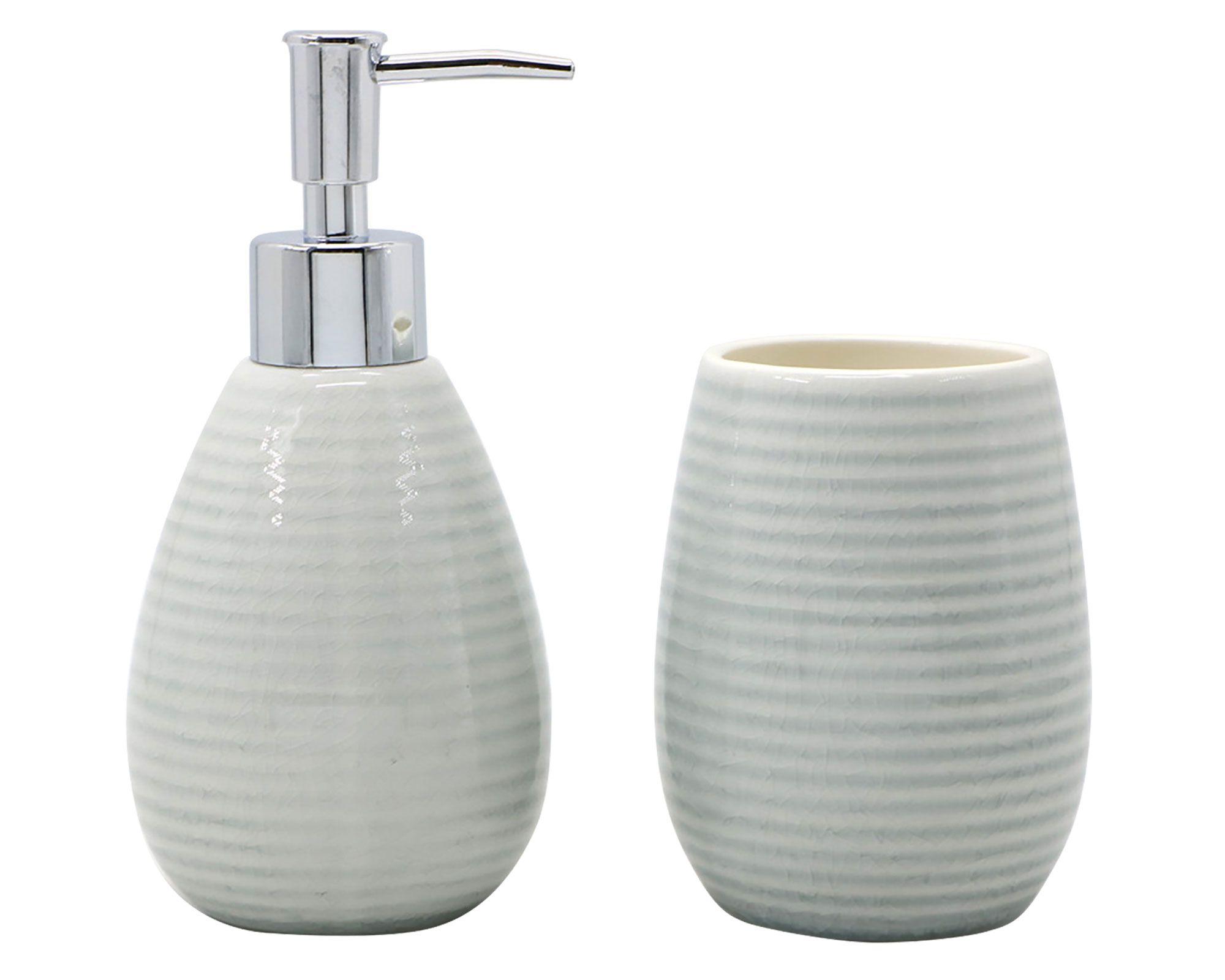 Dispensador + portacepillos Líneas blanco Cotidiana-0