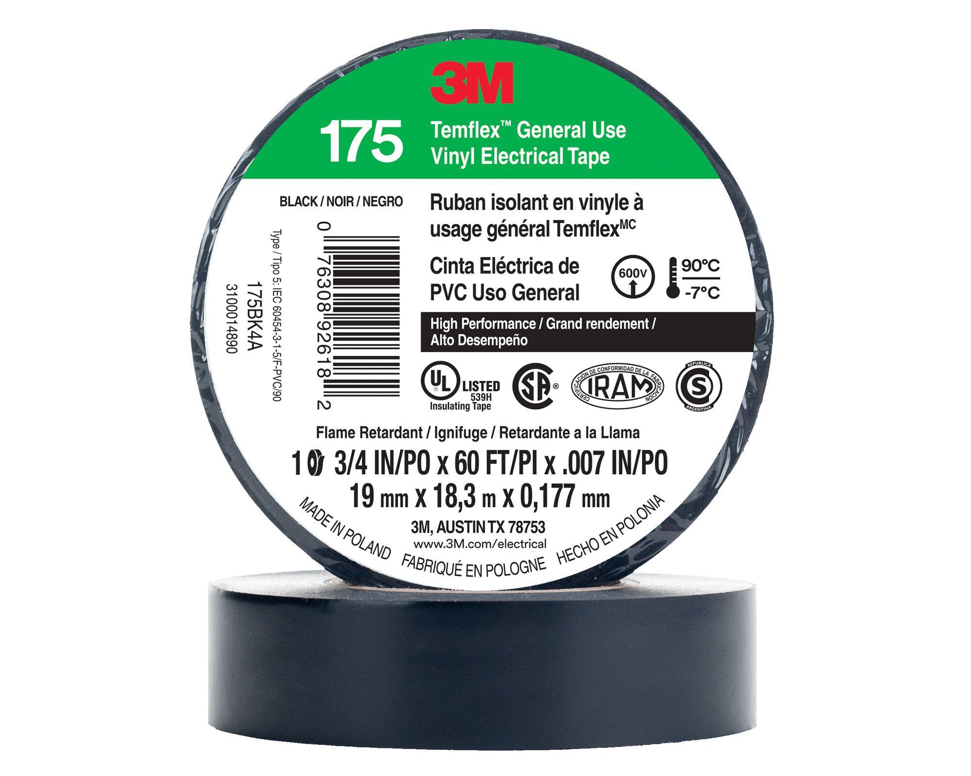 Cinta eléctrica 19 mm 18 m Temflex 175 negro 3M-1