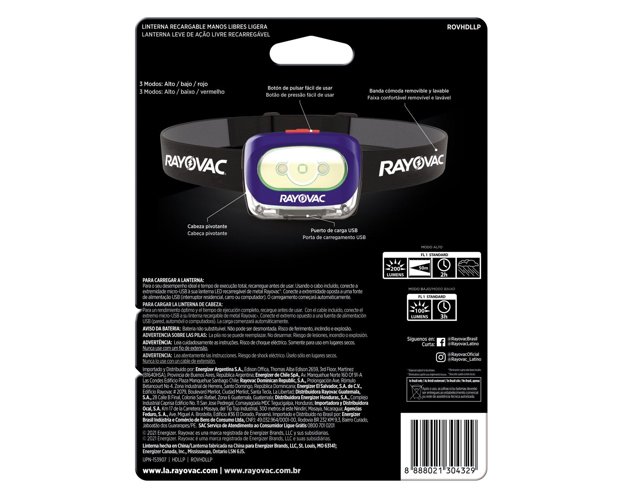 Linterna recargable USB Manos libres Rayovac-1